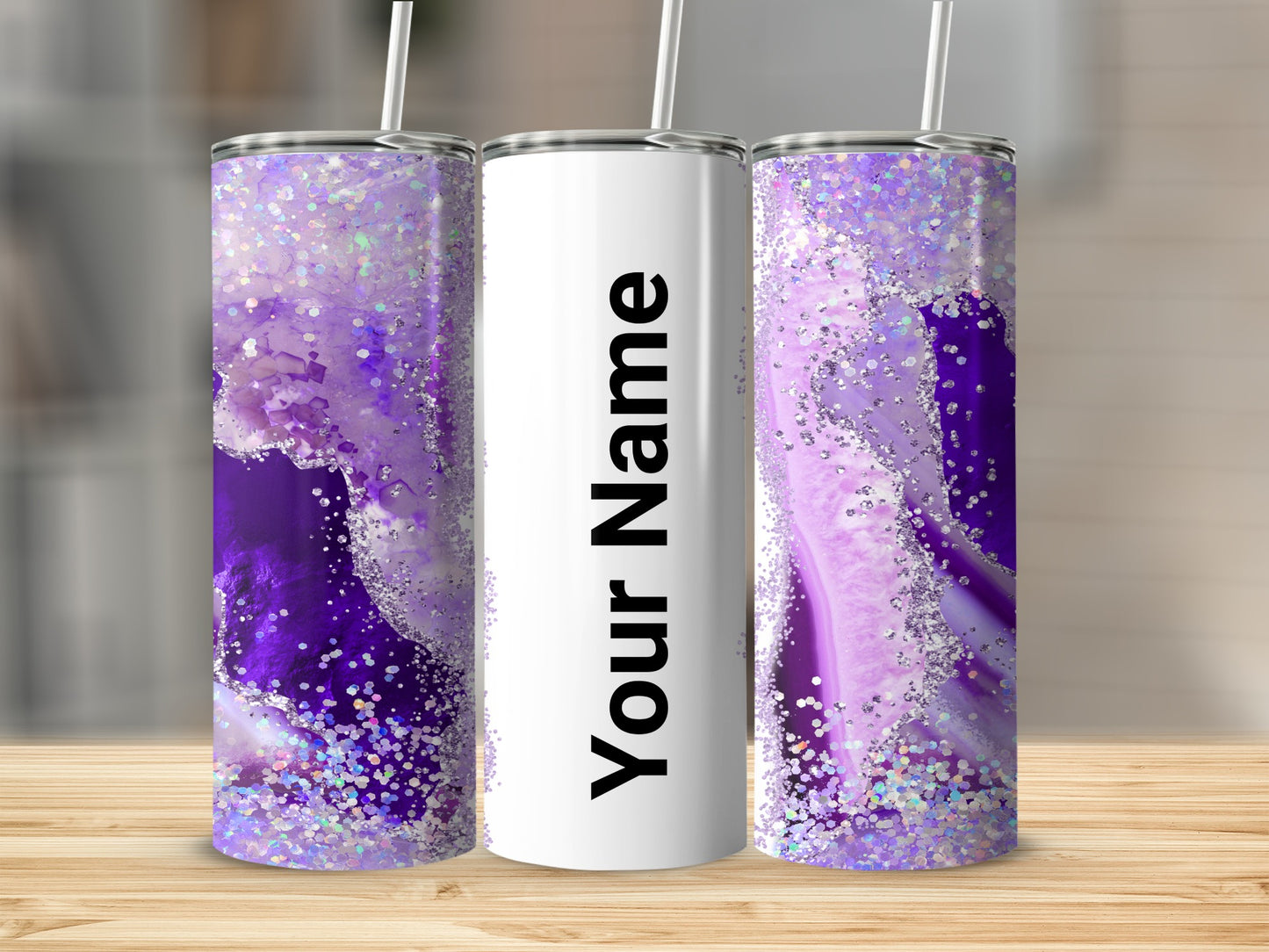 Customizable Purple Glitter Pattern Tumbler Cup