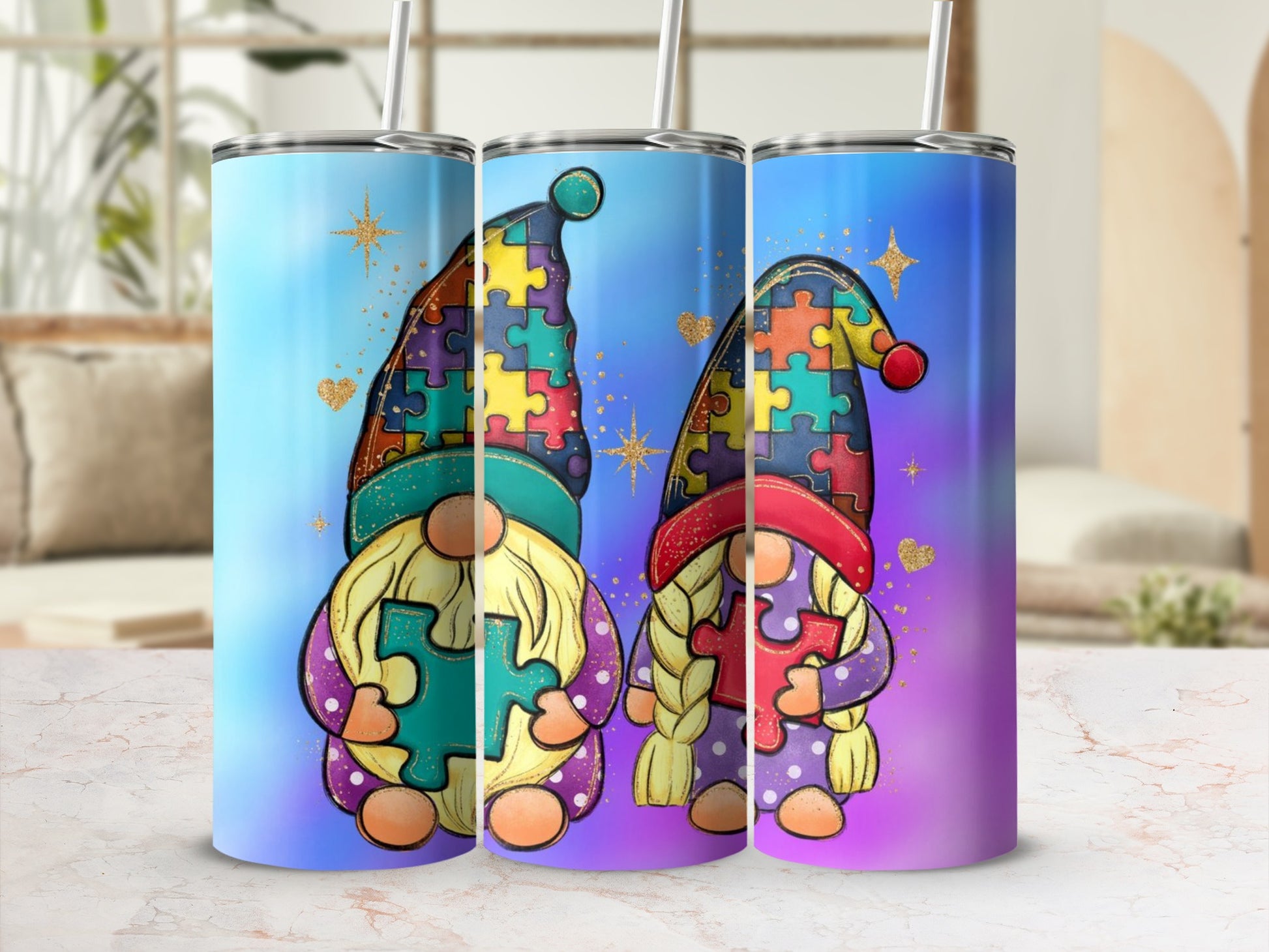 Colorful Gnome Puzzle Pattern Insulated Tumbler