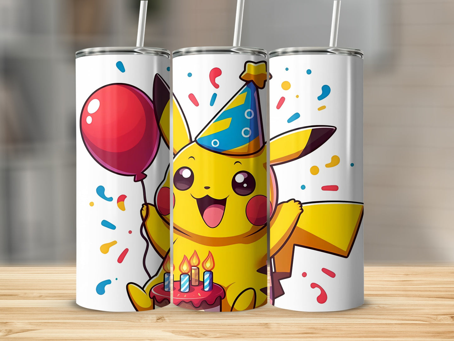 Pikachu Birthday Party Tumbler With Straw 20oz Tumbler