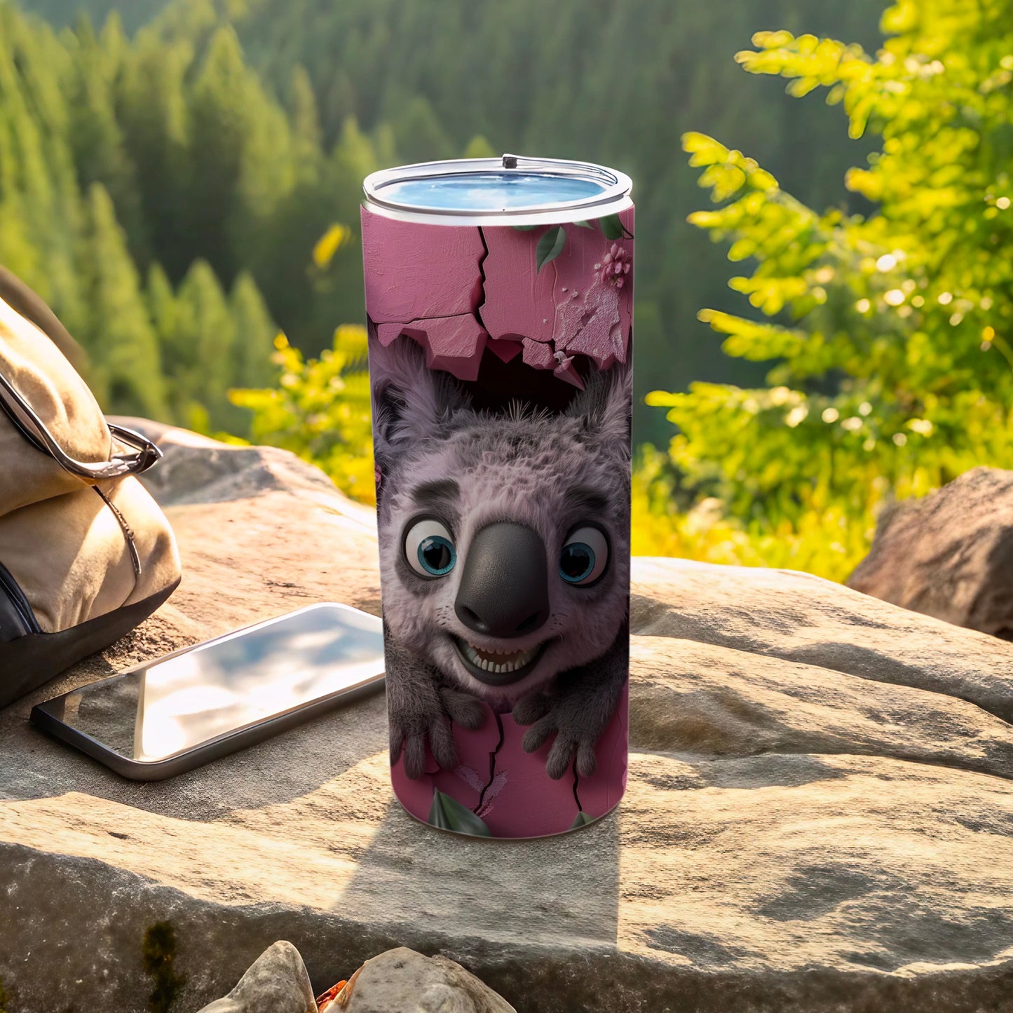 Adorable Koala Smiling Bursting Pink Wall Tumbler product type
Koala
Animal design
Cute koala
Smiling animal
Pink design
Cracked wall
Tumbler
Insulated cup
Travel mug
Drinkware
Unique gift
Wildlife art
Outdoor gear
Happy character
Cartoon style
Nature theme
Beverage container
Adventure ready
Fun pattern
Novelty item