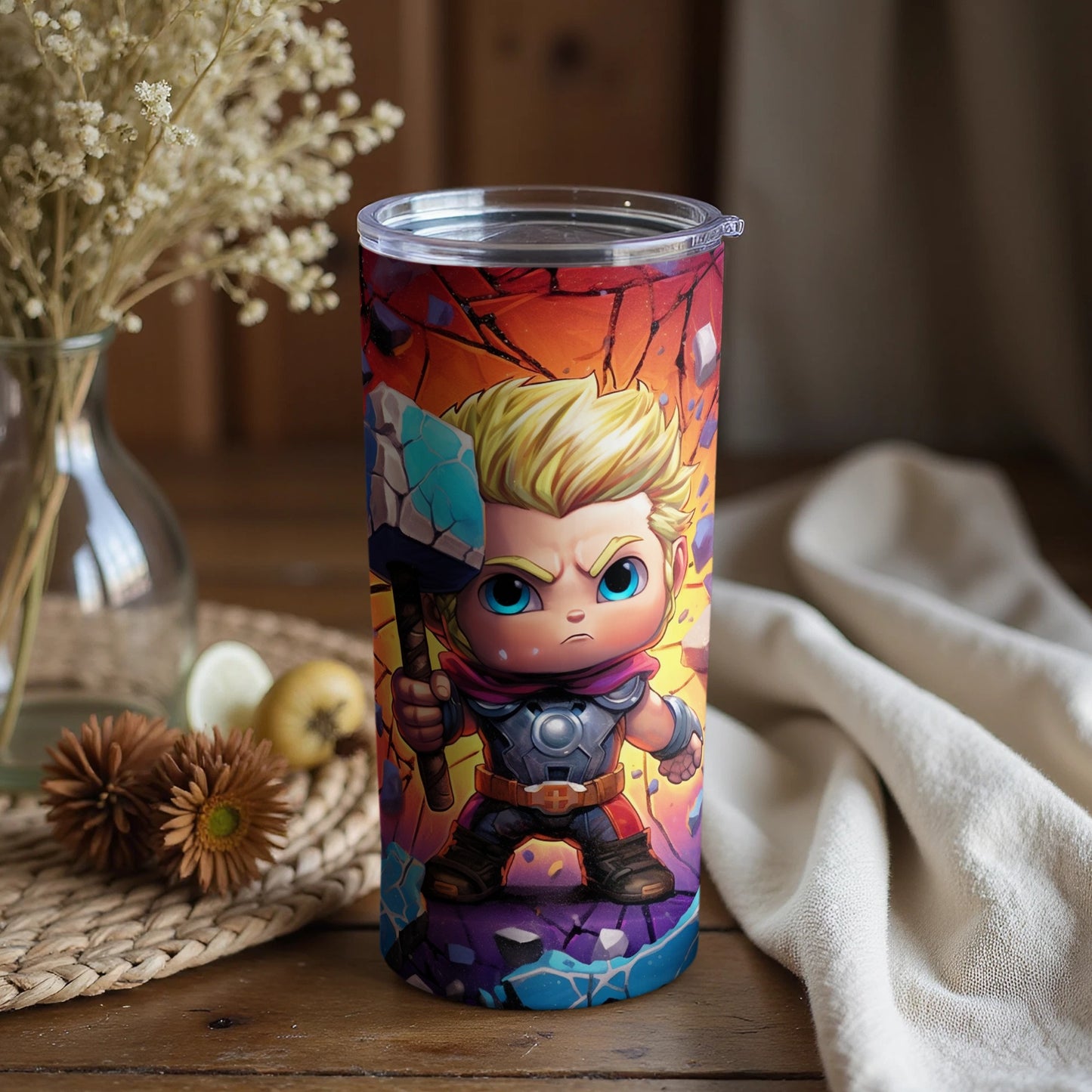 Cute Chibi Thor Holding Hammer Tumbler