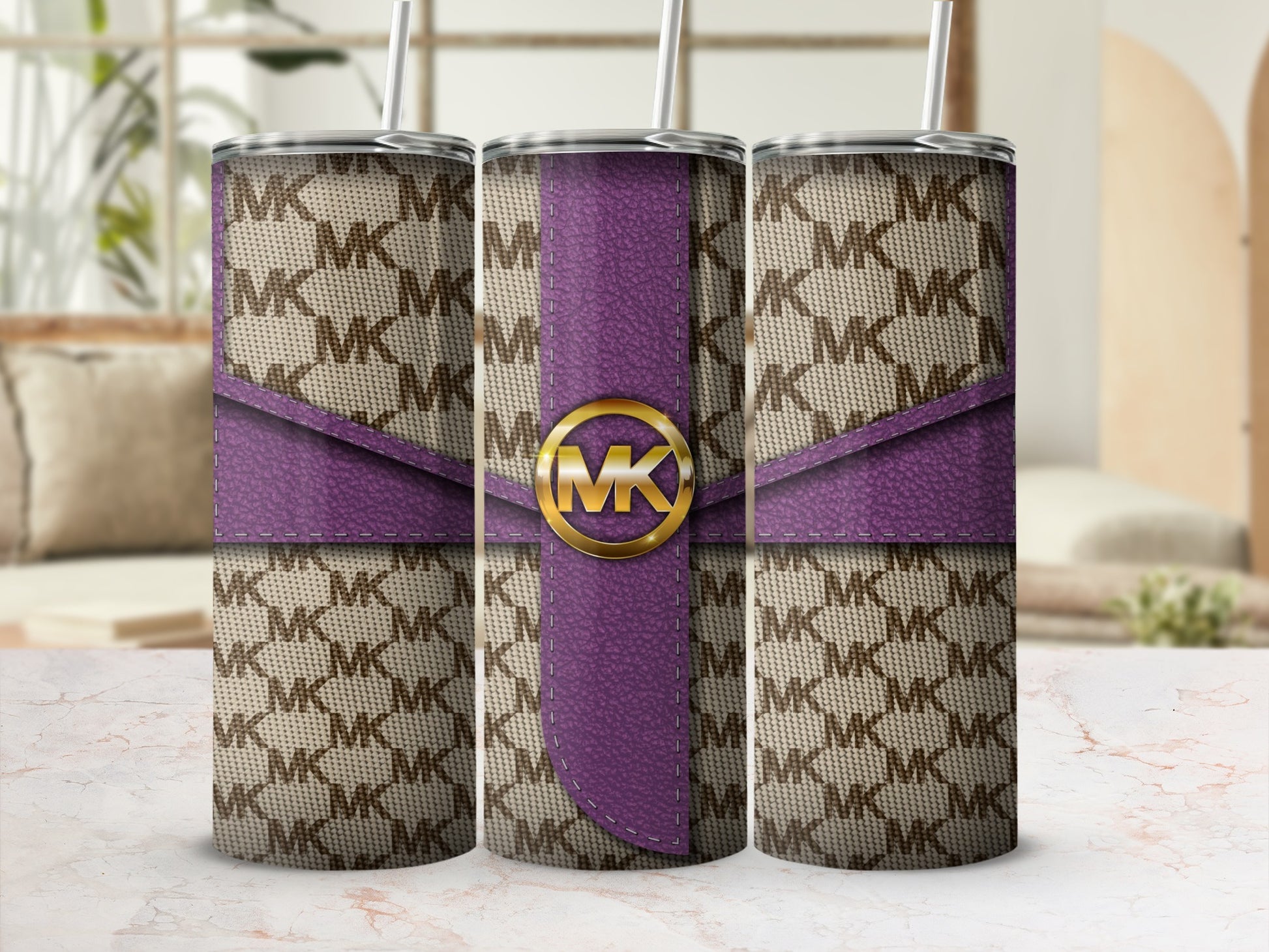 Stylish Purple Patterned MK Design Tumbler