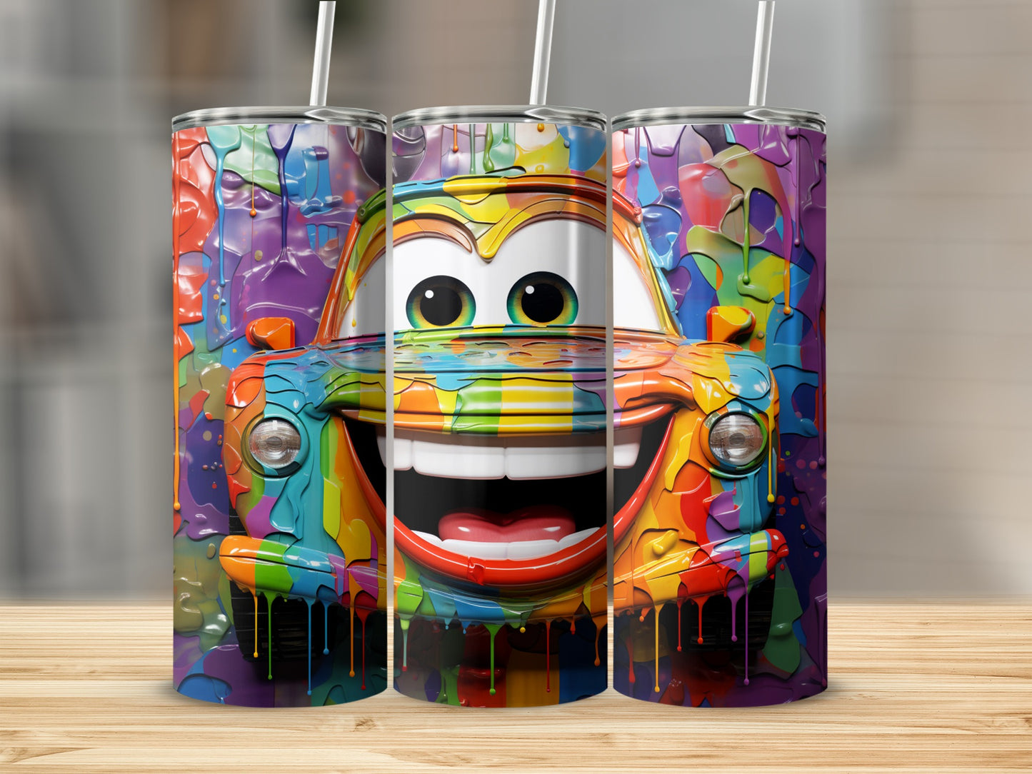 Colorful Animated Car Design Insulated Tumbler Cup