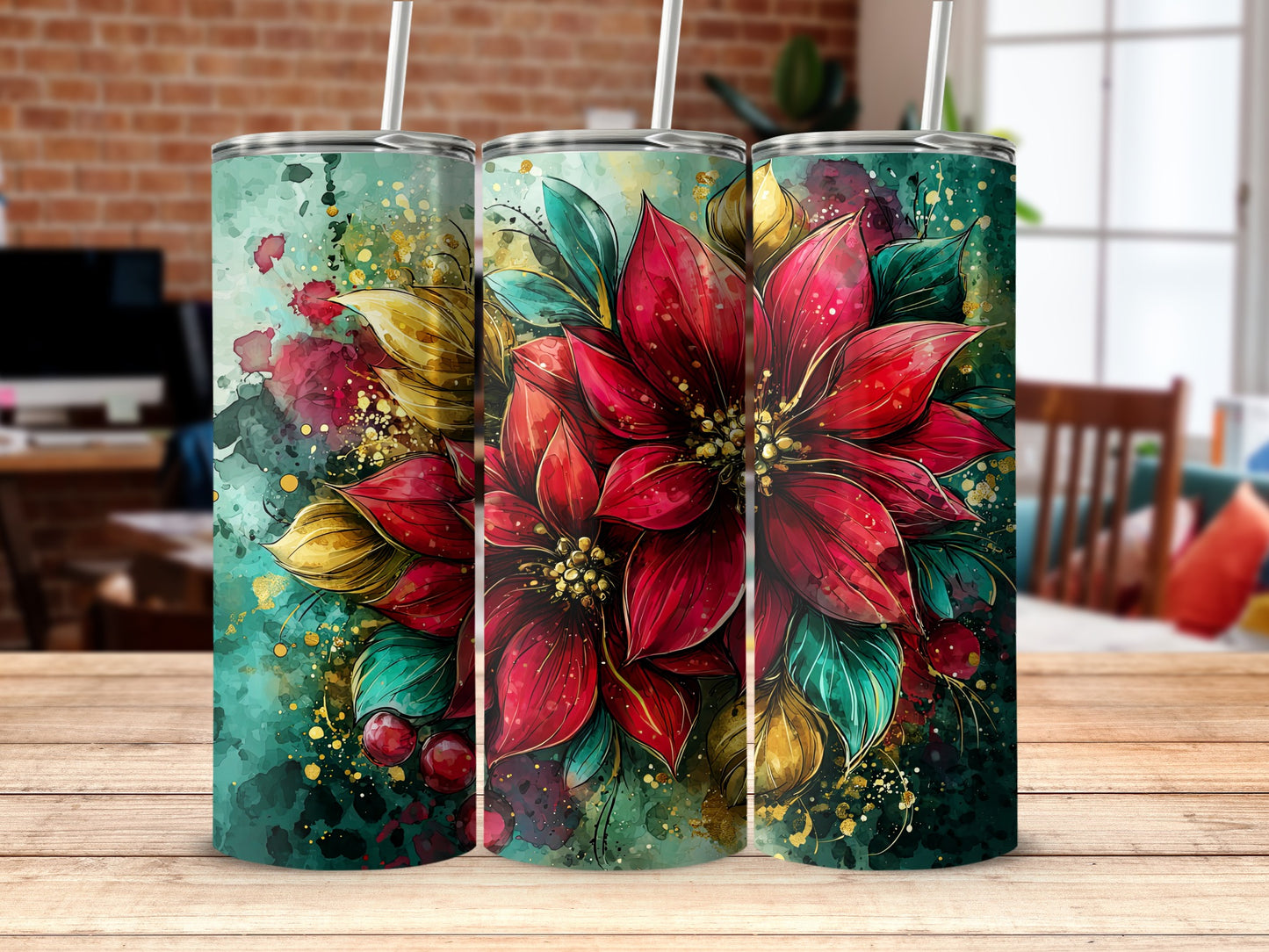 Floral Holiday Design Insulated Tumbler for Hot and Cold