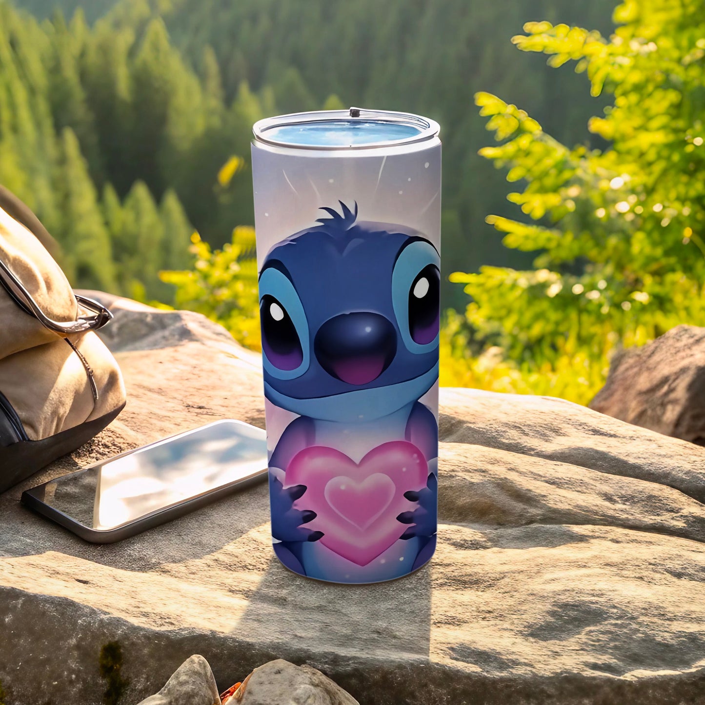 Cute Blue Cartoon Character with Heart Tumbler
