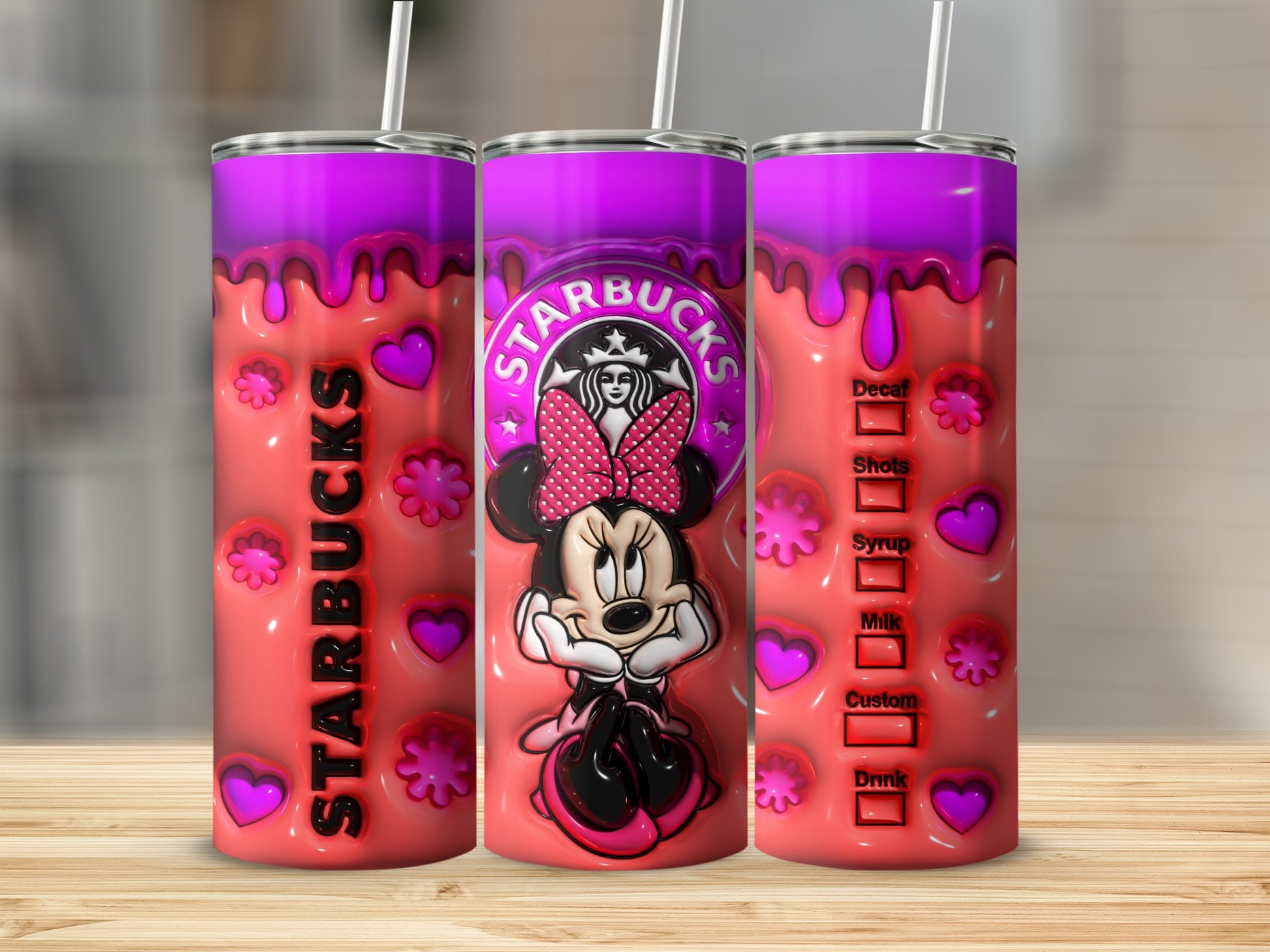 Cute Starbucks Minnie Mouse Design Tumbler with Hearts