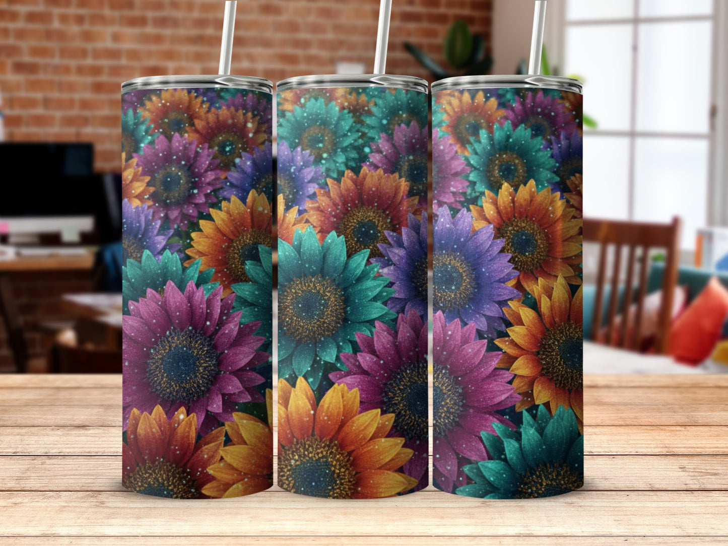 Colorful Sunflower Design Stainless Steel Tumbler