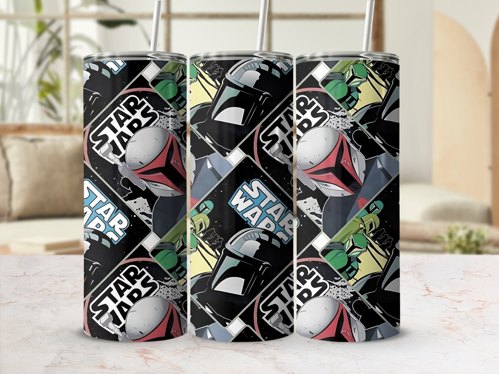 Star Wars Mandalorian Helmet Collage Design Tumbler product type