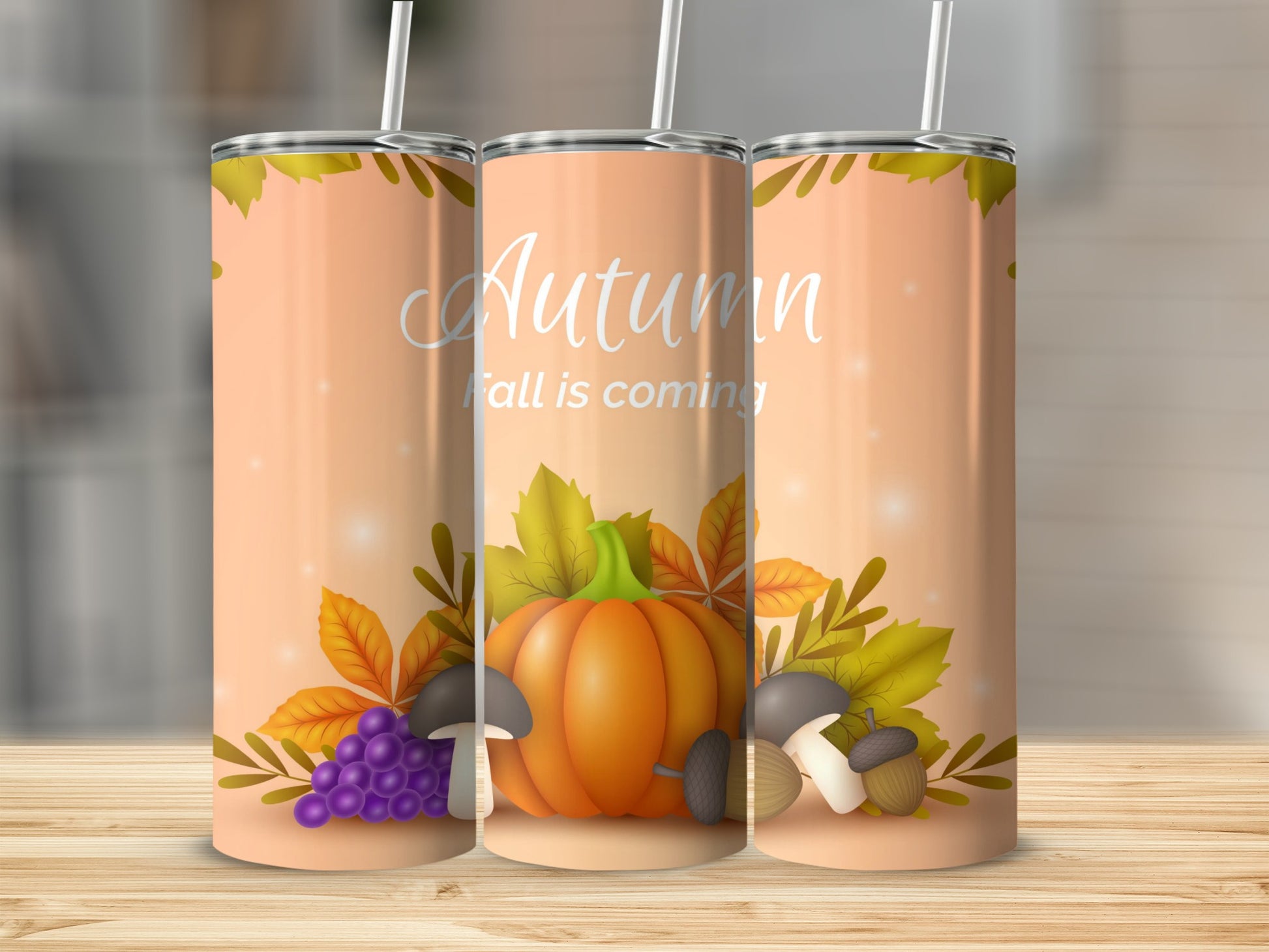 Autumn Fall Is Coming Pumpkin and Grapes Tumbler