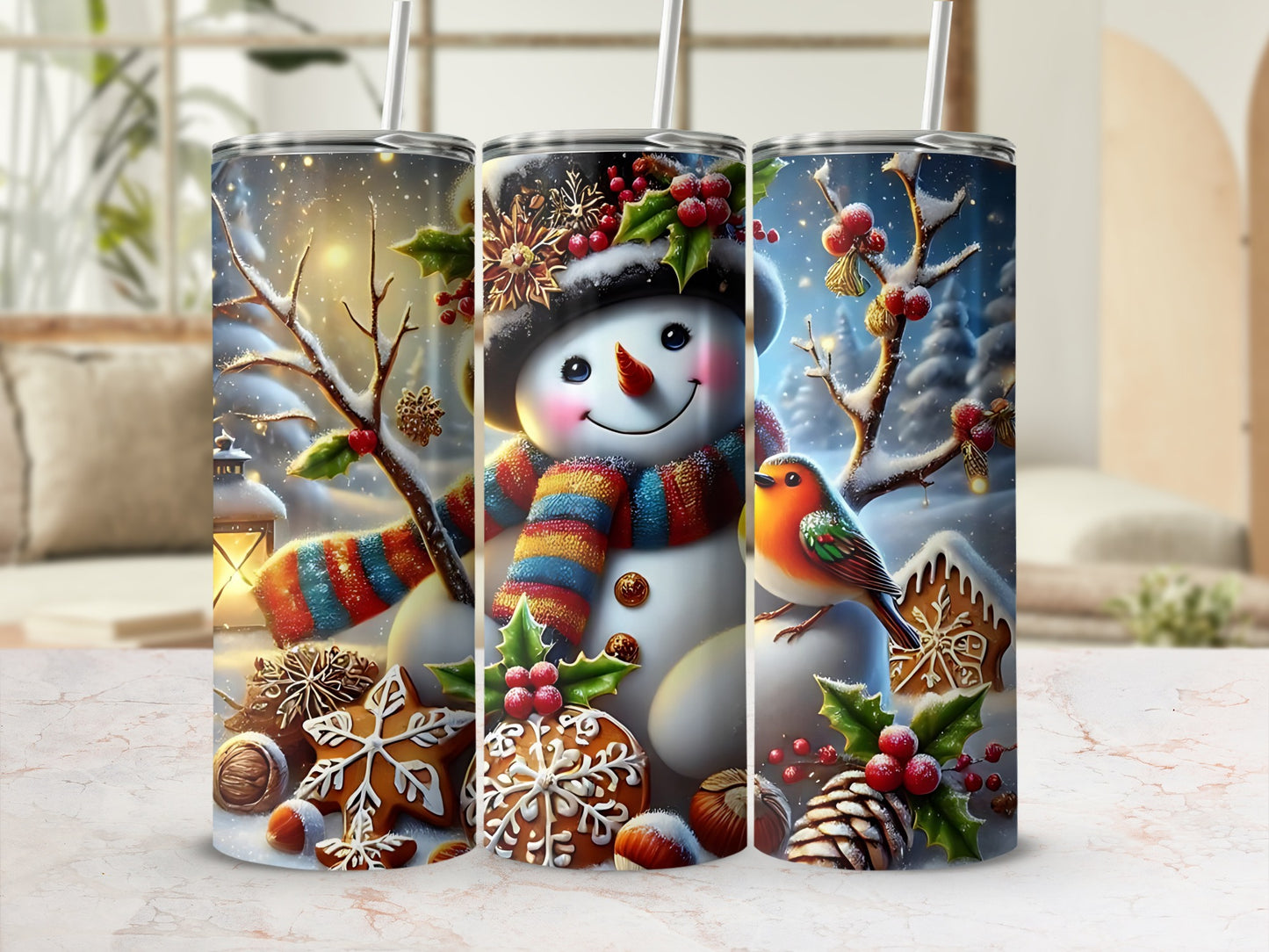 Festive Snowman and Holiday Scene Tumbler