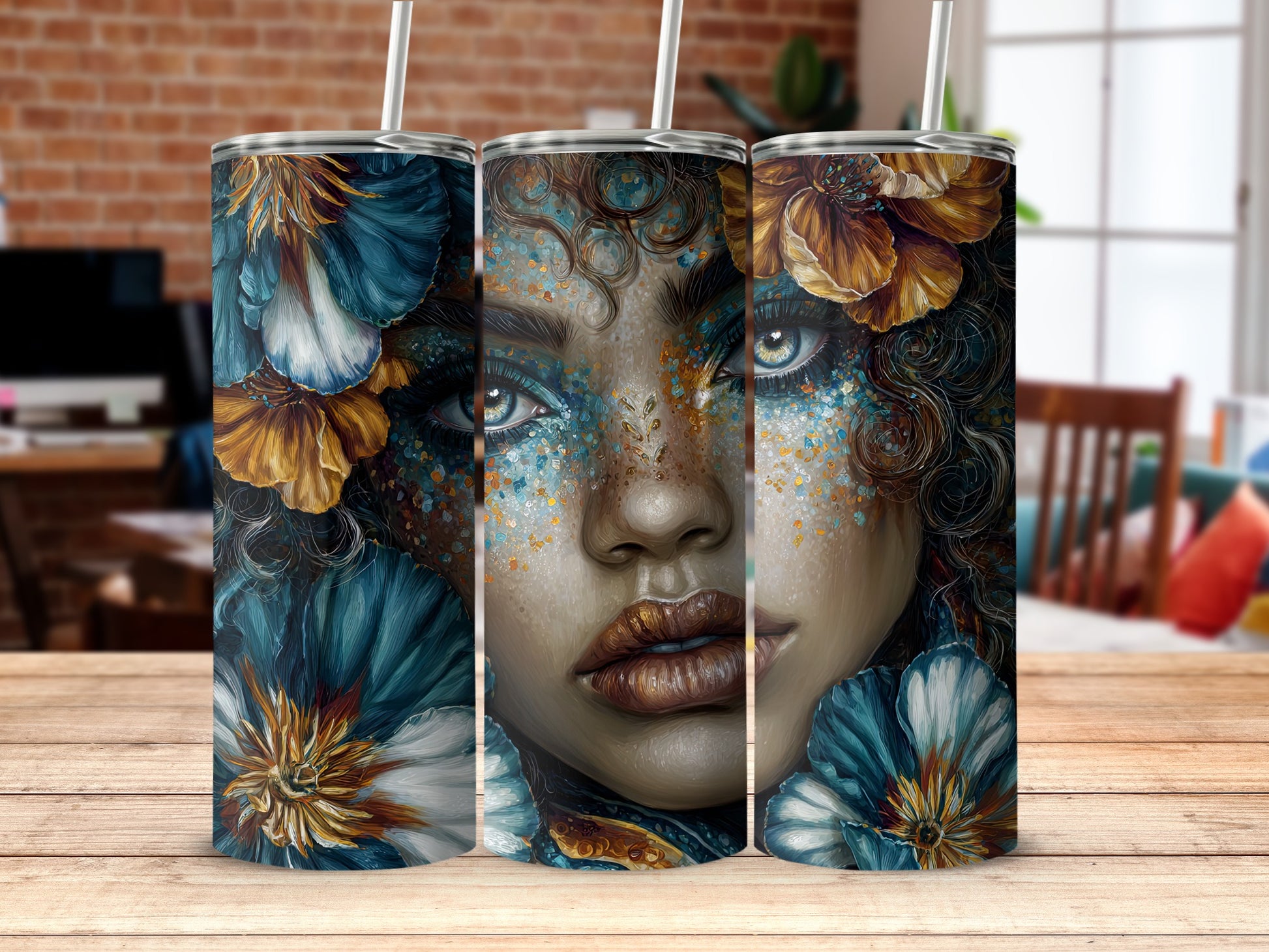 Artistic Floral Face Design Tumbler Product