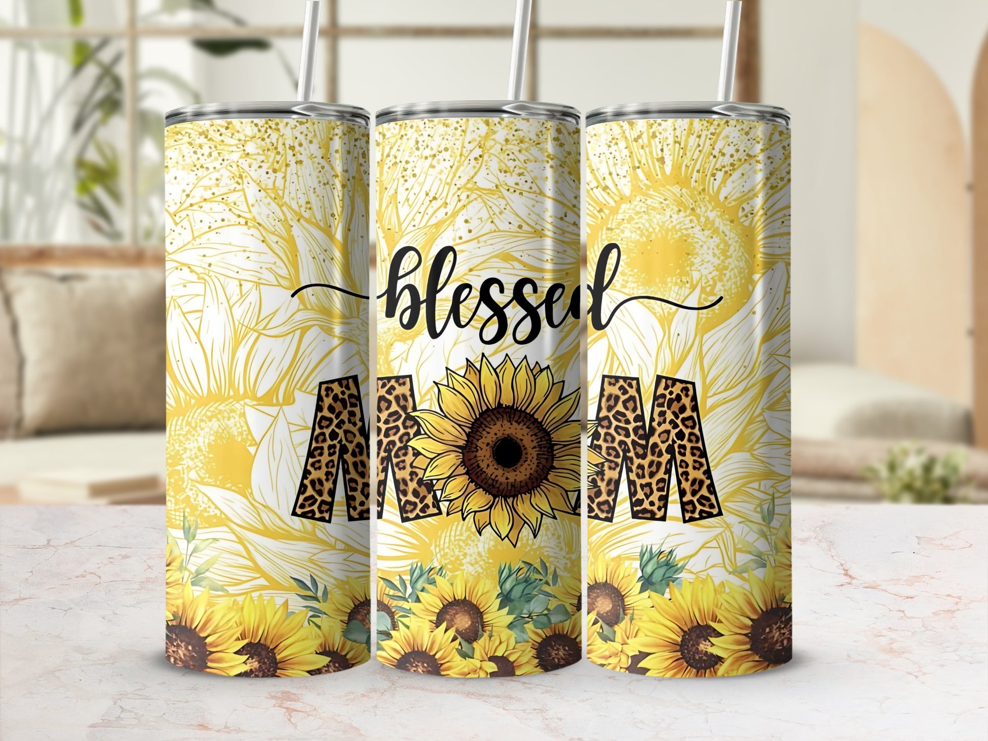 Blessed Mom Sunflower Stainless Steel Tumbler