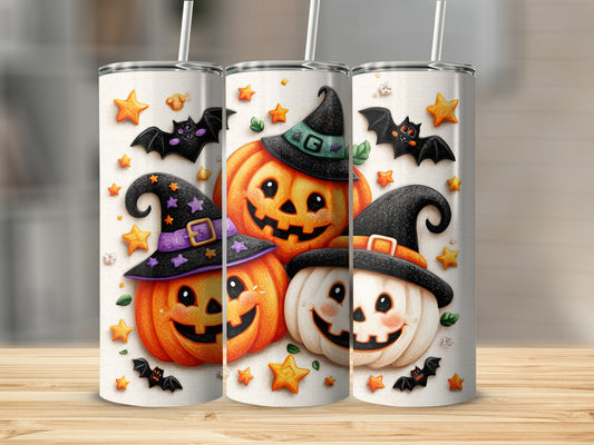 Spooky Pumpkins Bats Halloween Tumbler Cup Design