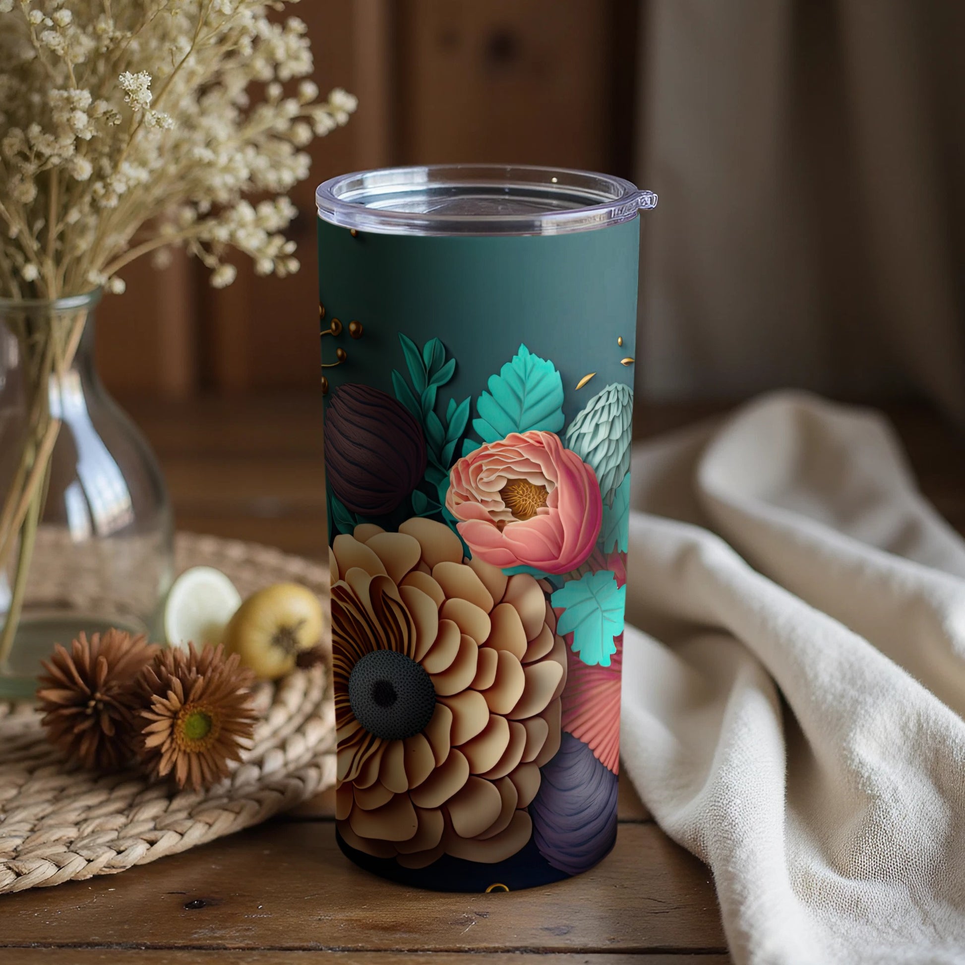 Floral Art Insulated Tumbler for Hot and Cold Drinks