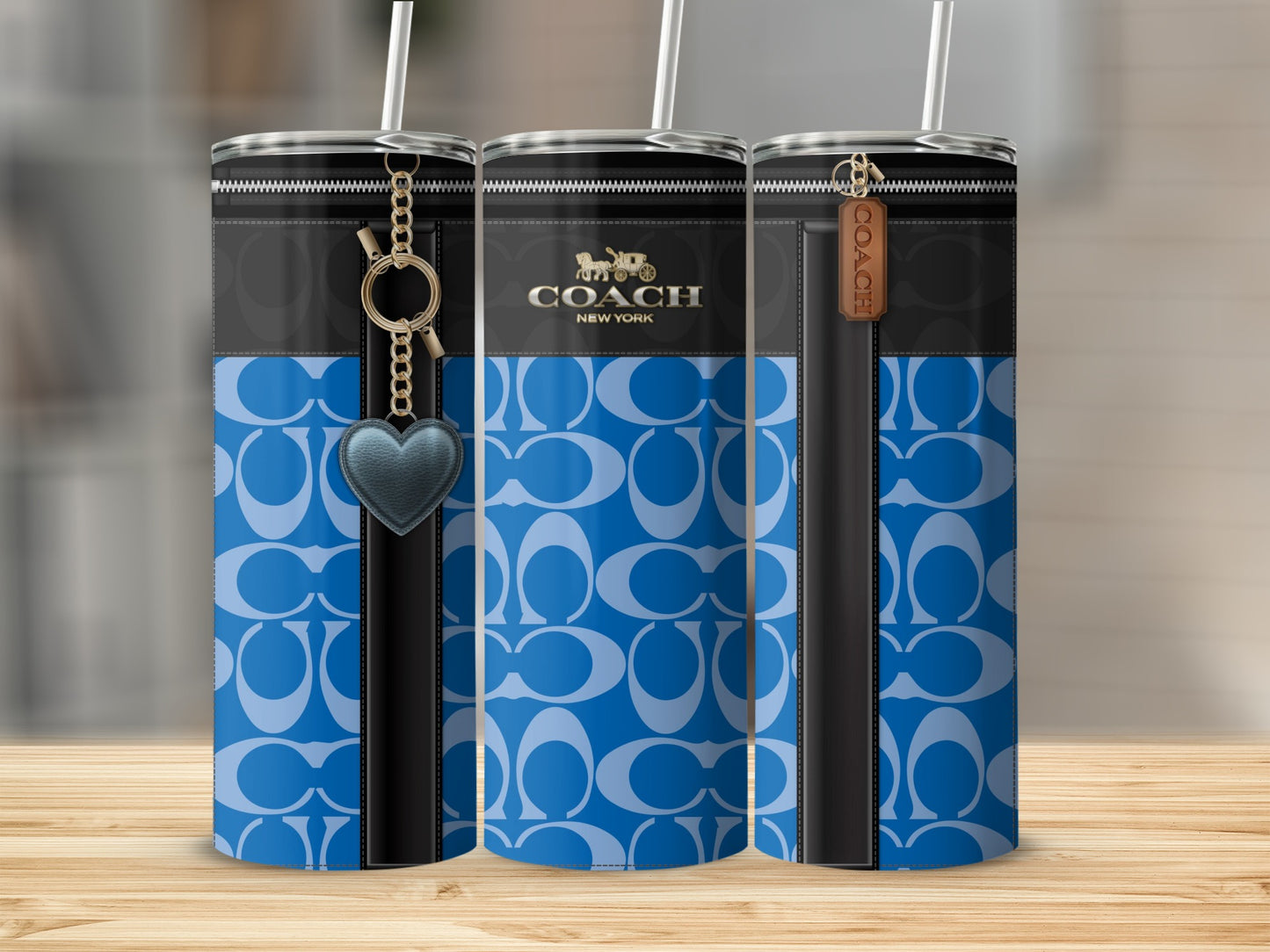 Stylish Coach New York Blue Zipper Pattern Tumbler