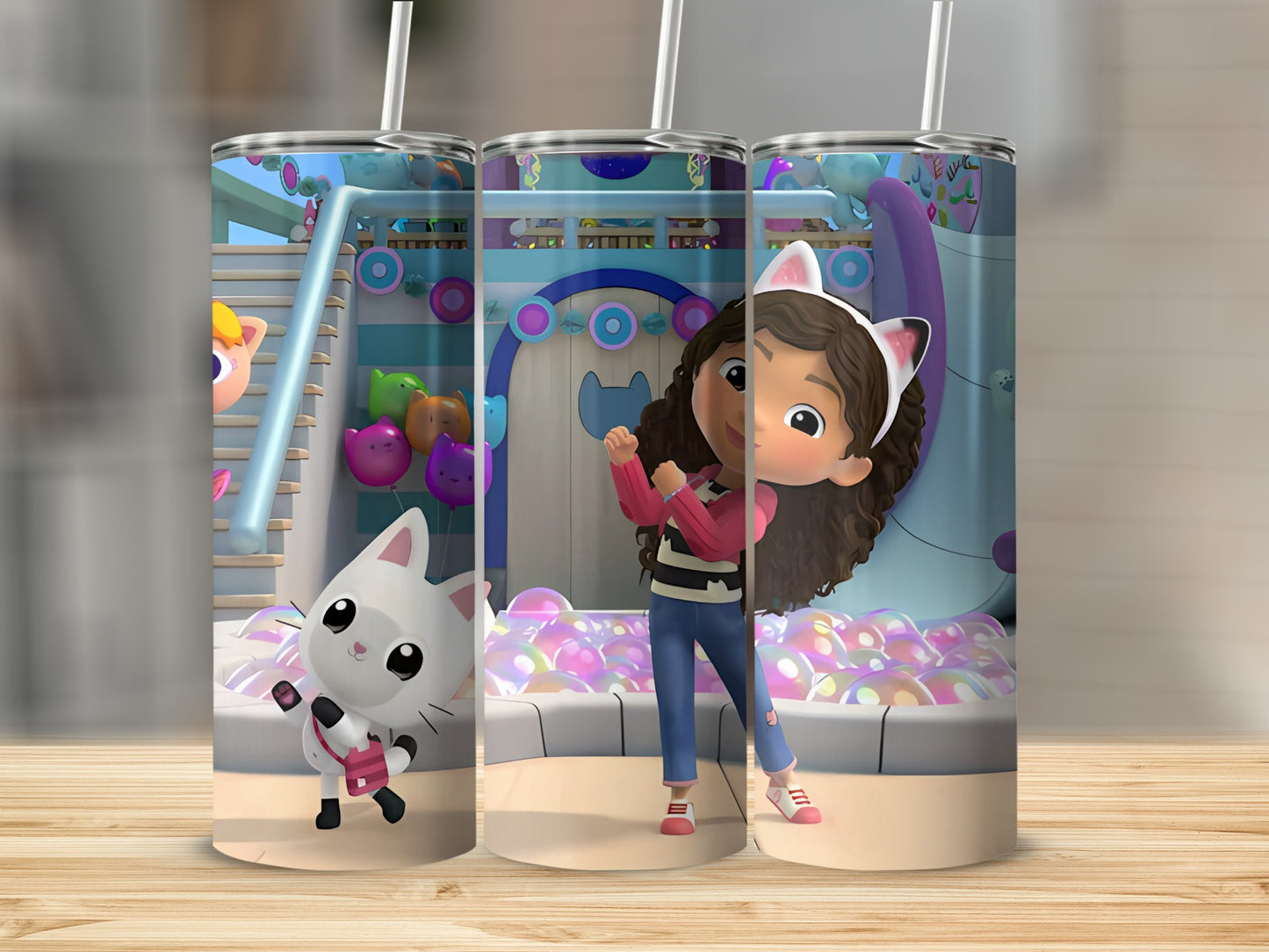 Colorful Cartoon Characters with Cute Cat Design Tumbler