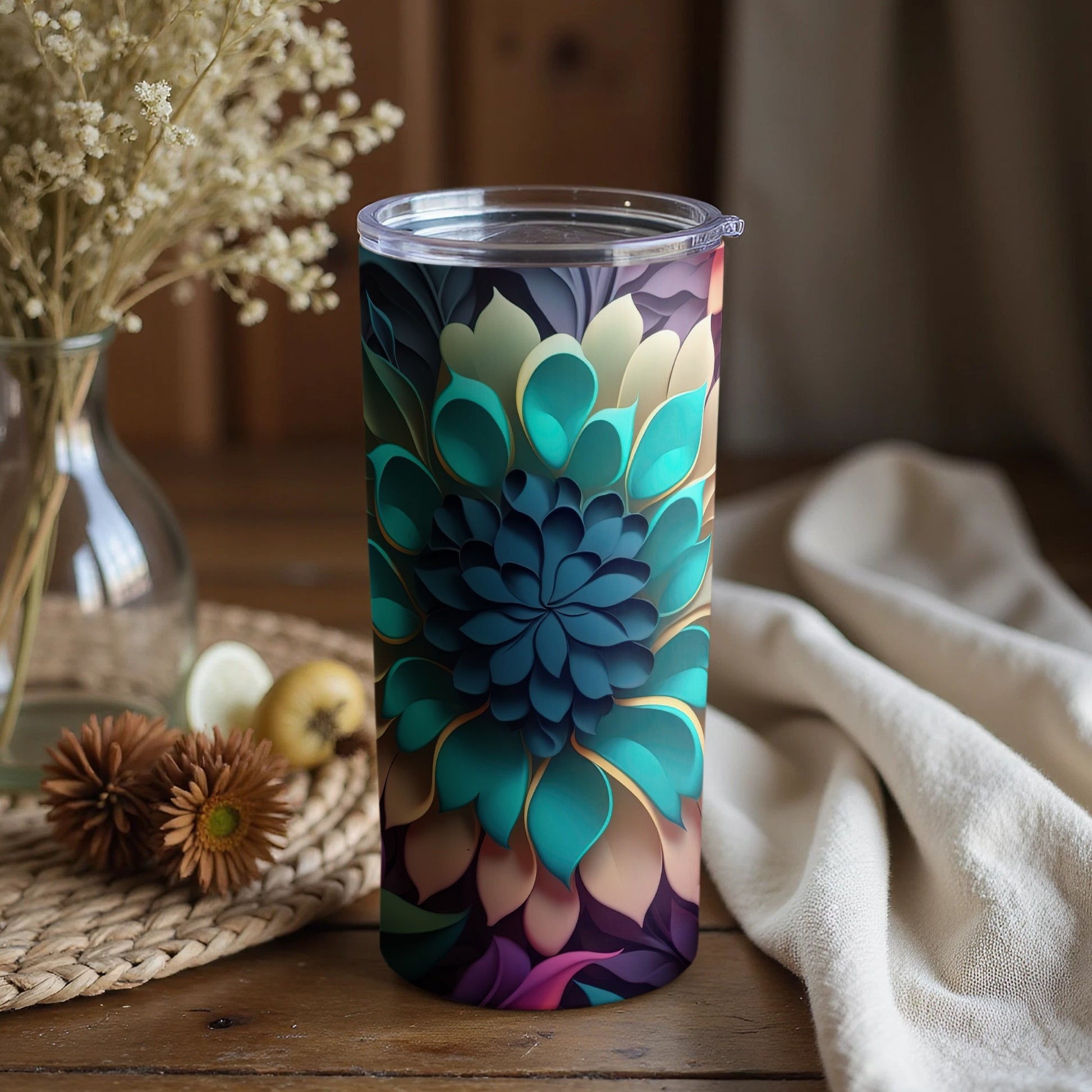 Colorful Floral Design Insulated Tumbler Cup