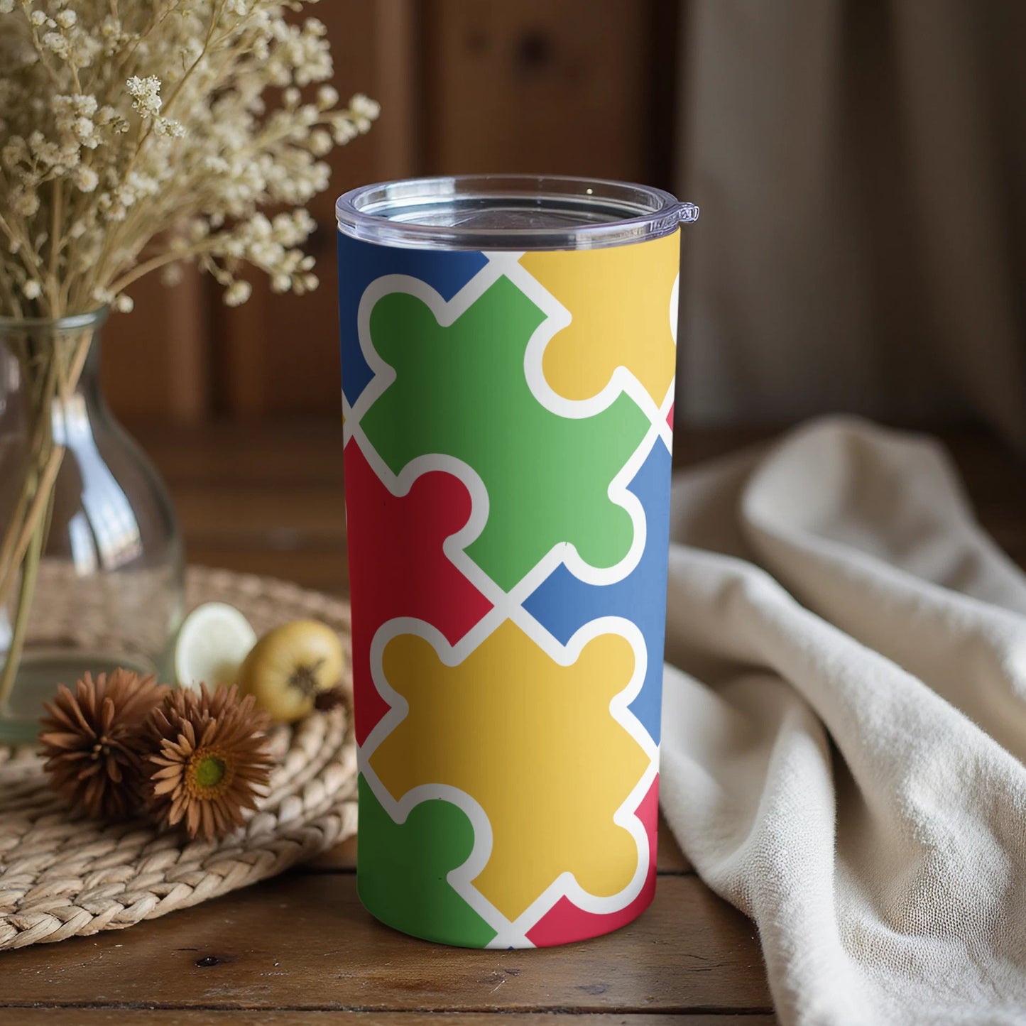 Colorful Puzzle Pieces Insulated Tumbler for Beverages