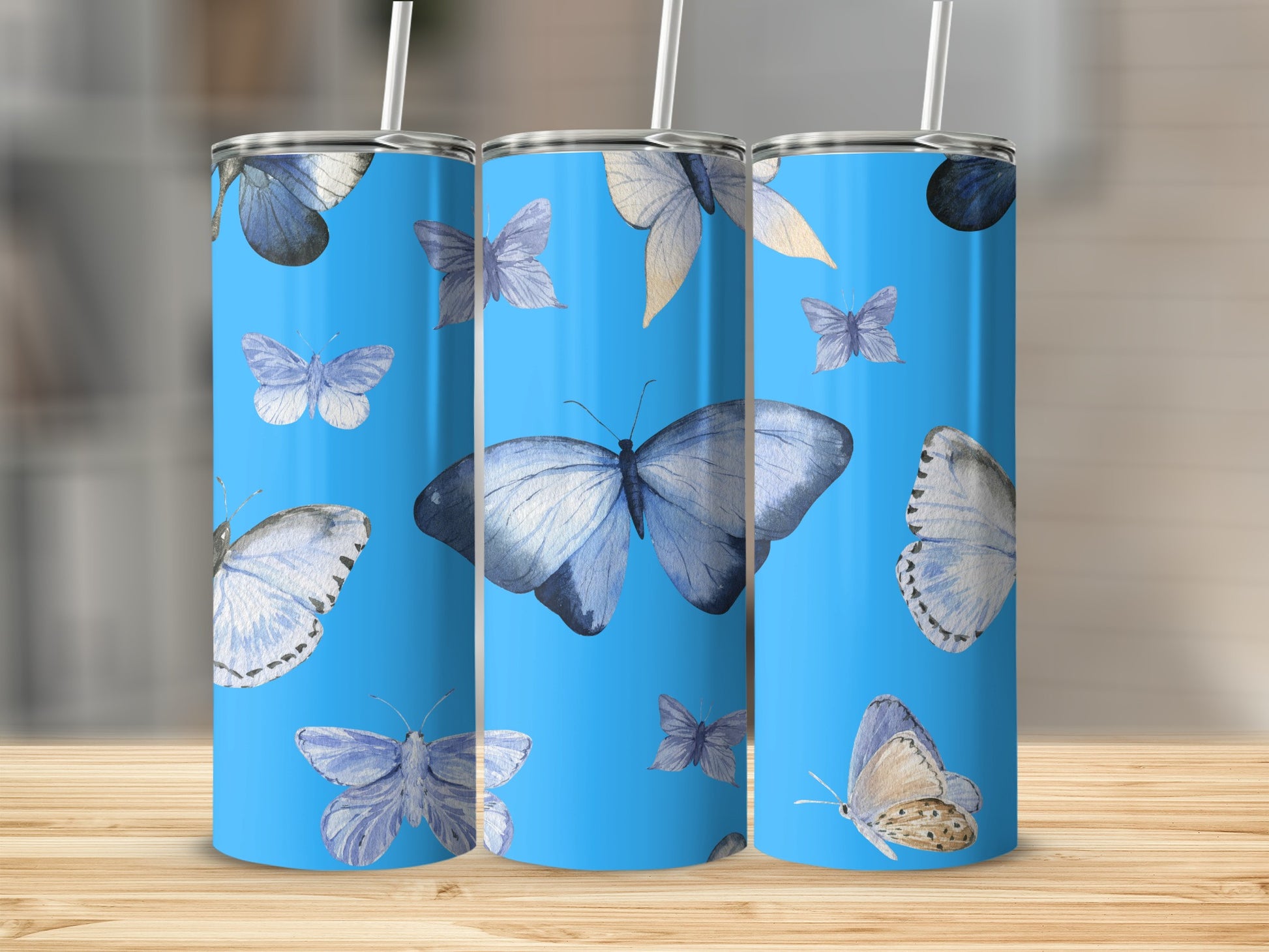 Blue Background with Butterflies Tumbler stunning design