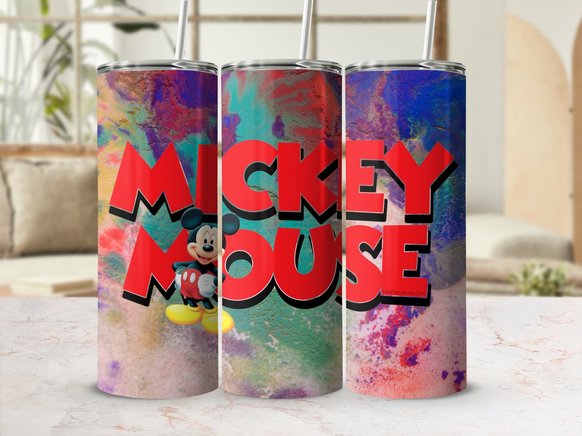 Colorful Mickey Mouse Tumbler with Text Design