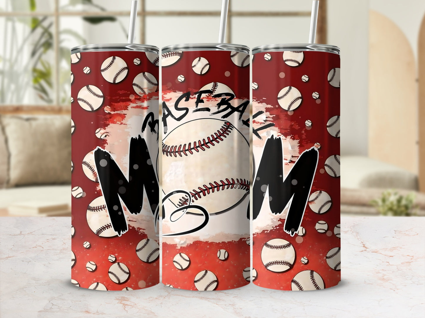 Baseball MOM Red White Pattern Tumbler Cup Design
