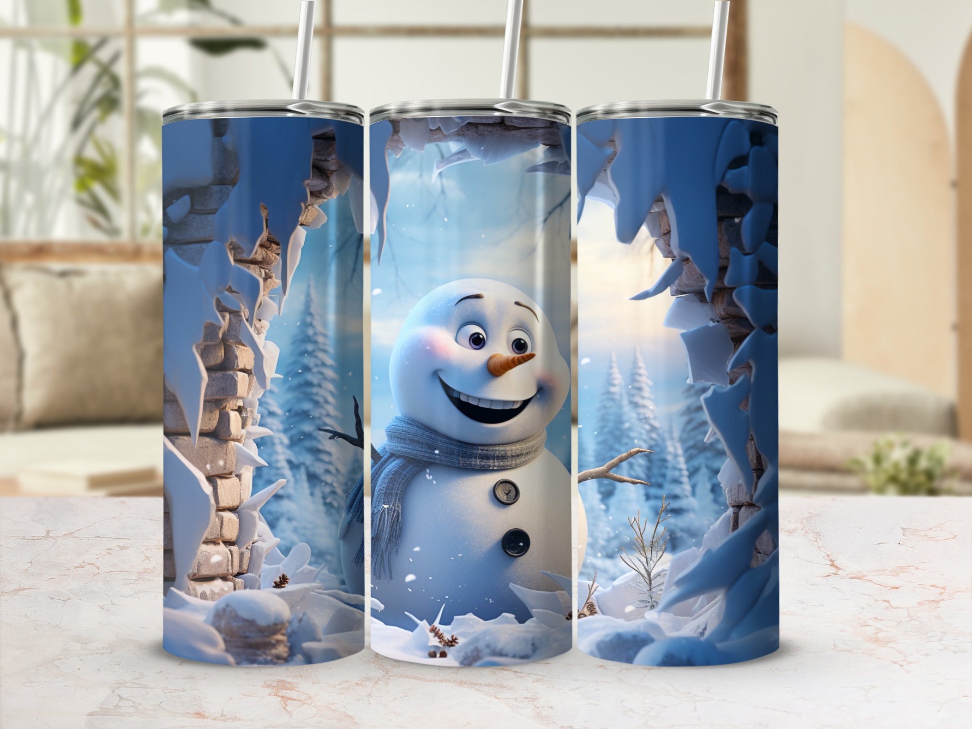 Snowman Through Brick Wall Winter Wonderland Tumbler