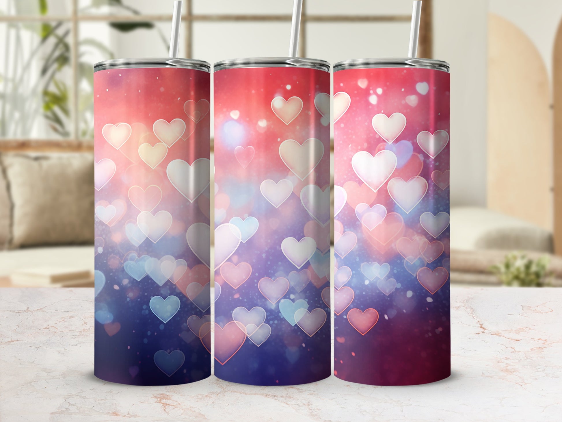 Colorful Heart Pattern Insulated Tumbler Flask Cup