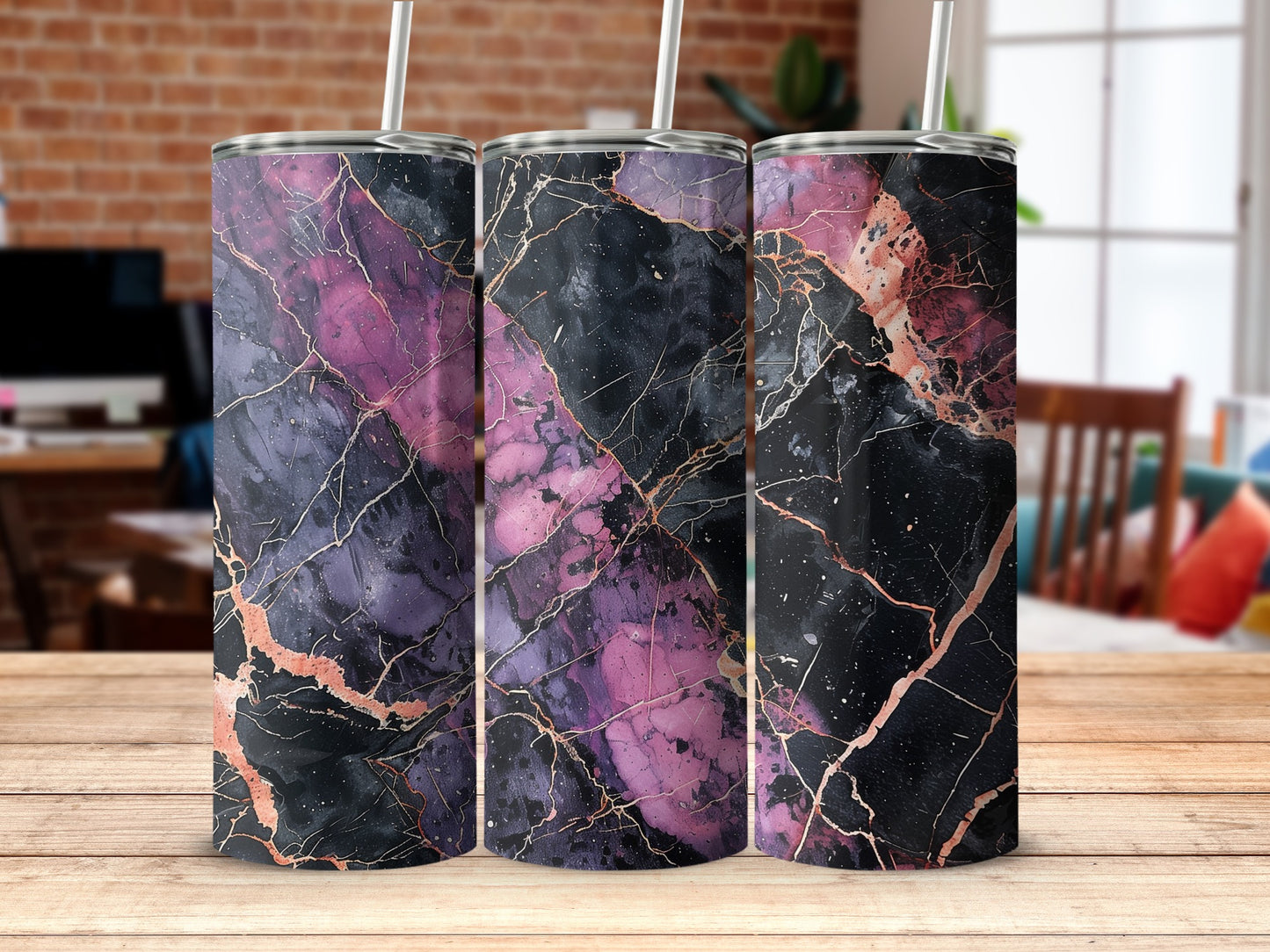 Stunning Purple and Black Marble Design Tumbler