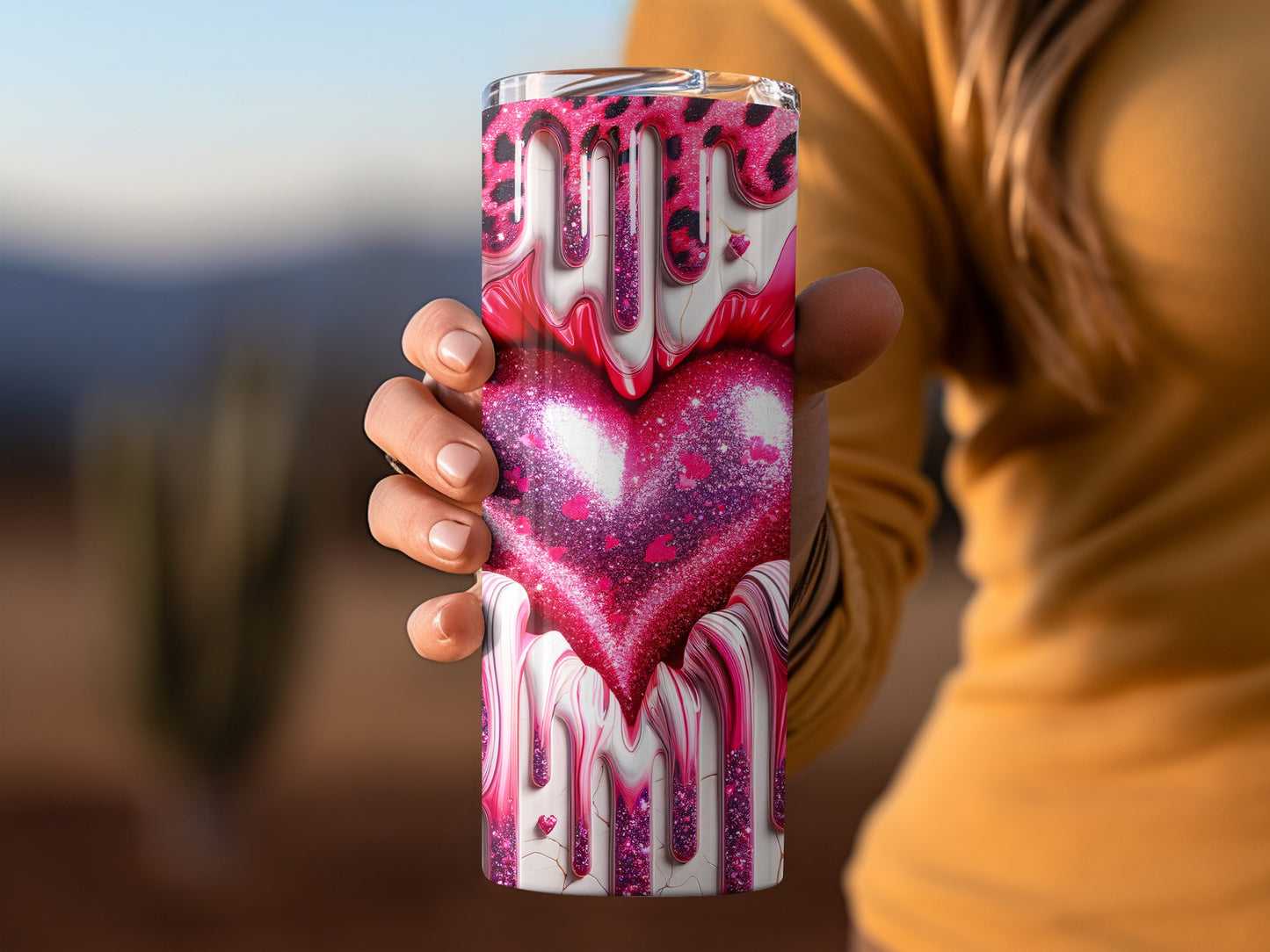 Glitter Heart With Drips Valentine's Day! Sparkling Heart With Melting Pink Love Pattern Tumblers