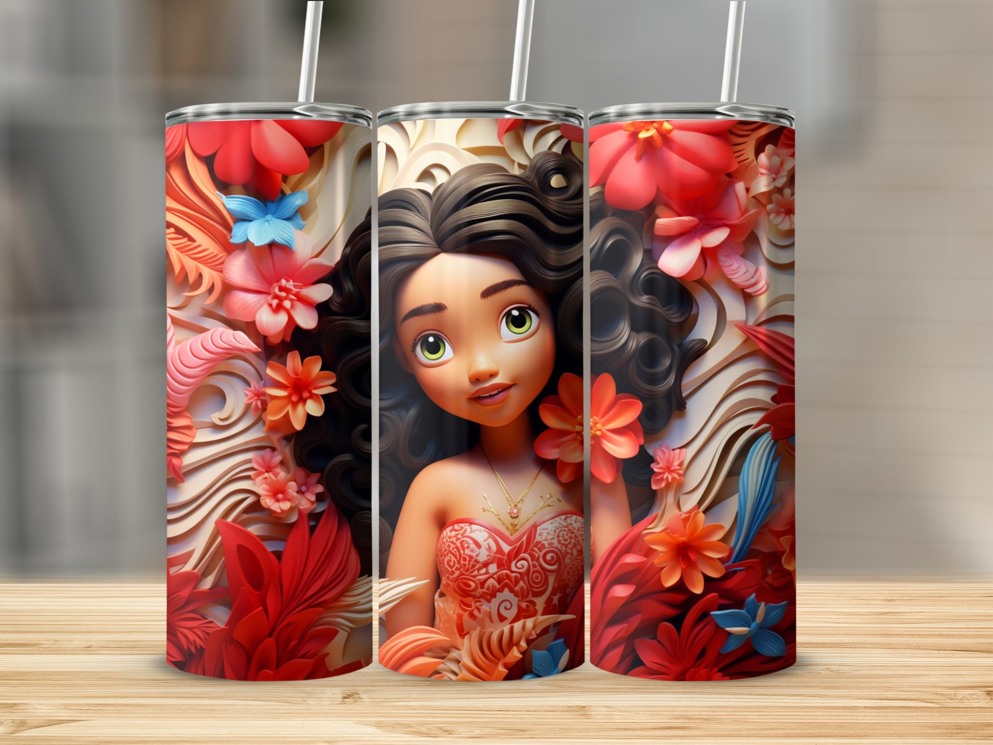 Cute Girl with Flowers and Butterflies Design Tumbler