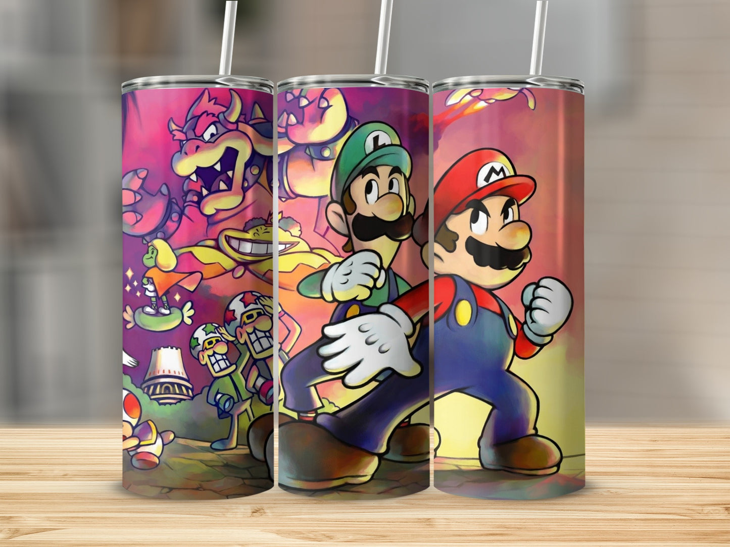 Colorful Mario and Luigi Graphic Travel Tumbler