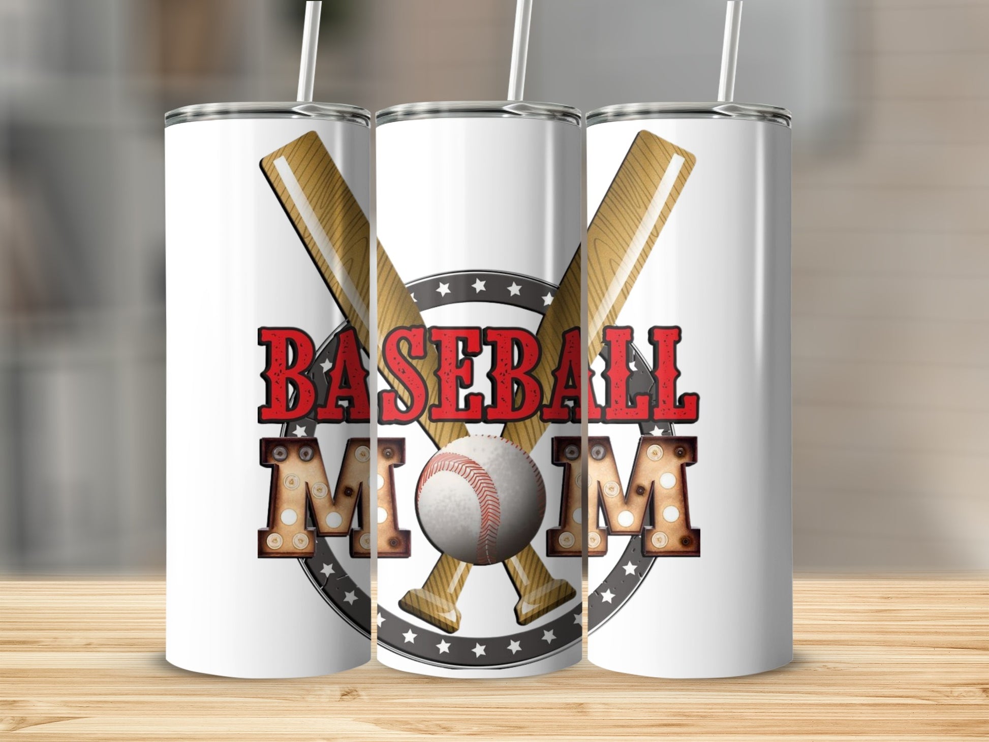 Baseball Mom Tumbler with Bats and Stars Design