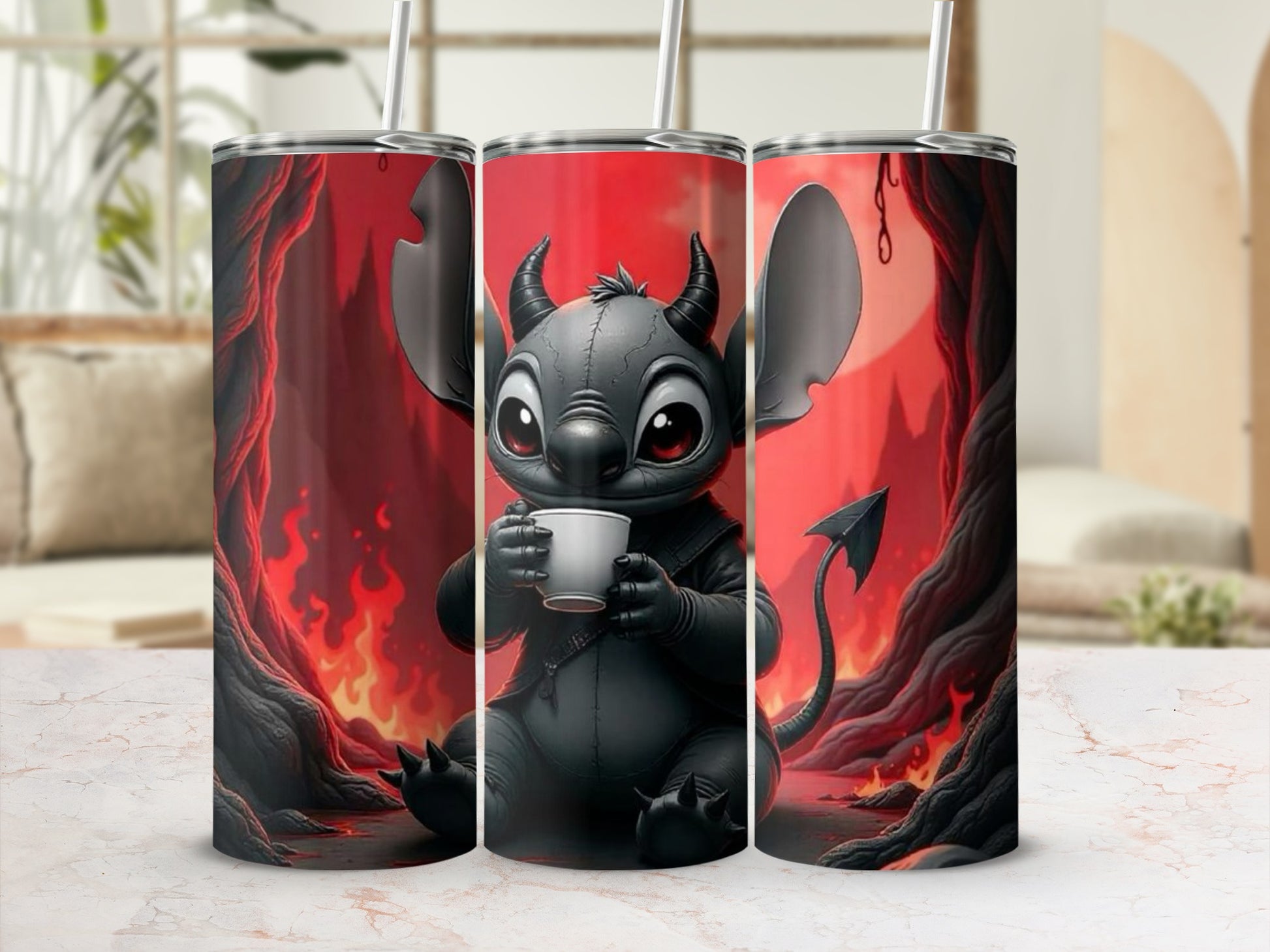 Adorable Devil Cartoon Holding Cup With Tail Tumbler
