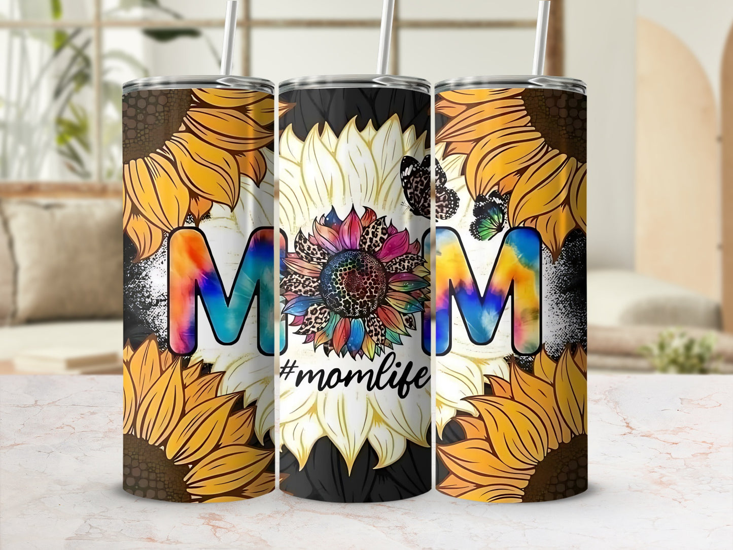Sunflower Themed #momlife Colorful Tumbler Cup