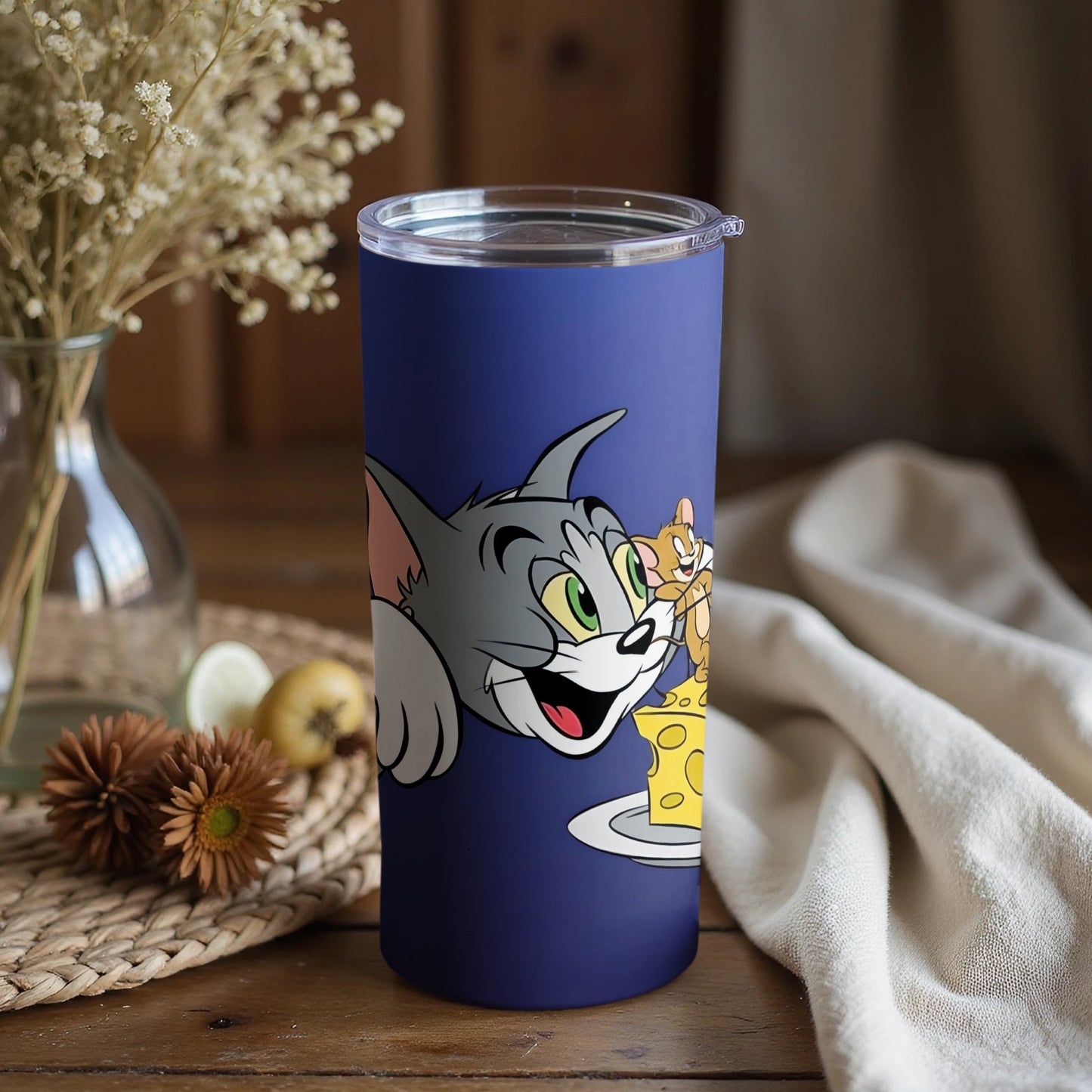 Tom and Jerry Tumbler with Cartoon Cheese Design