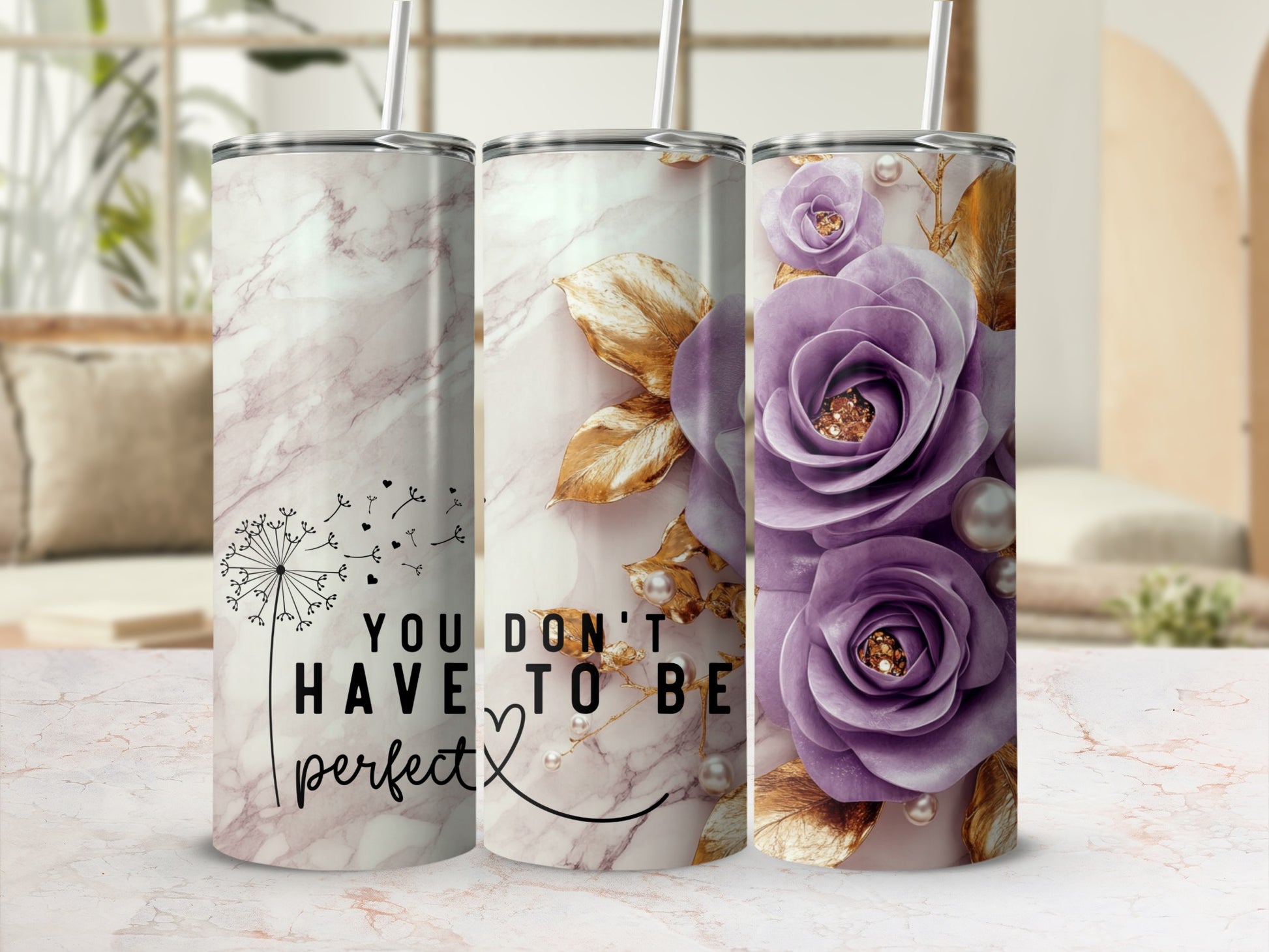 Inspirational Floral Stainless Steel Tumbler Cup