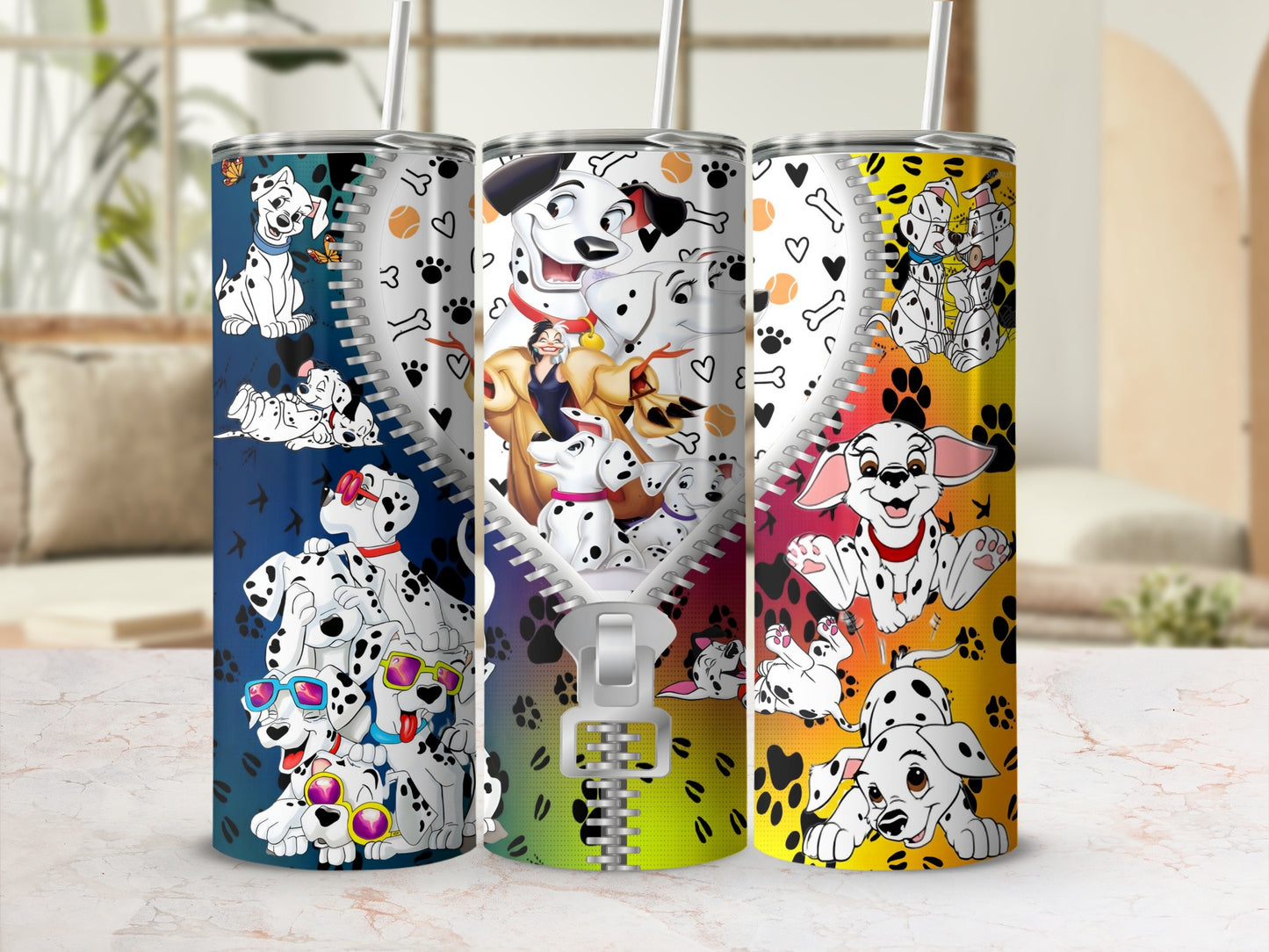 Colorful Dalmatian Cartoon Tumbler with Straw product