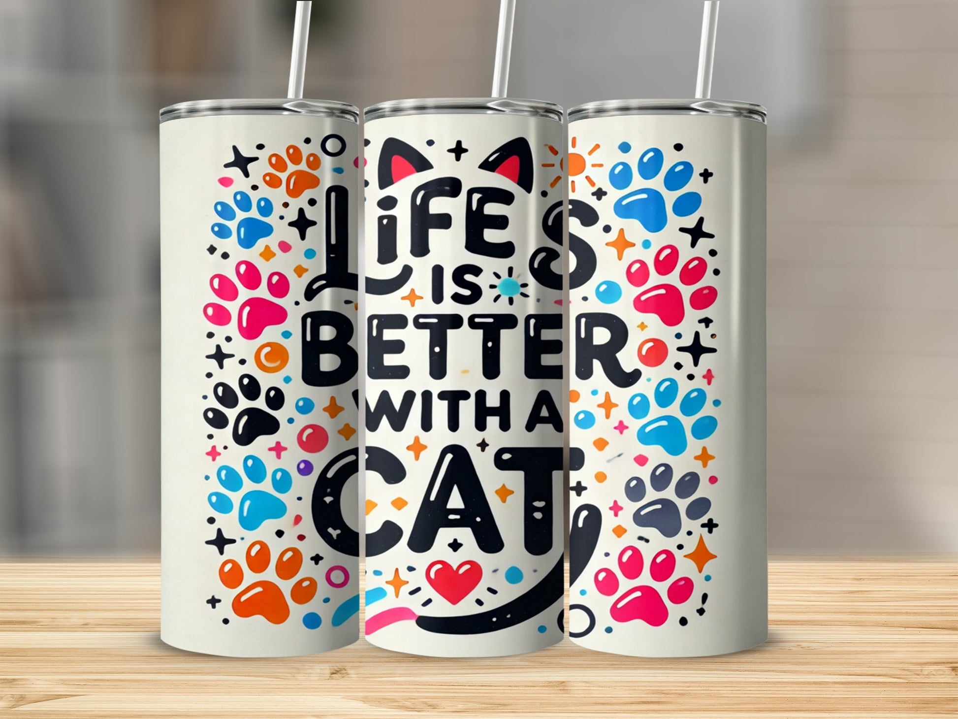 Colorful Life is Better with a Cat Themed Travel Cup