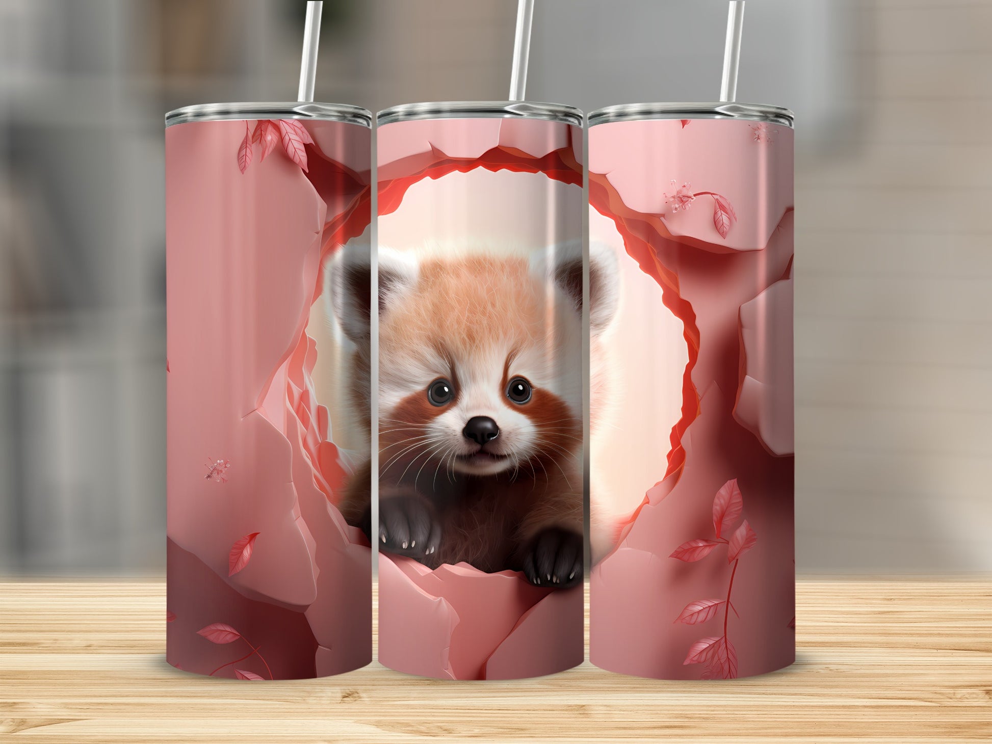 Adorable Red Panda Peeking Design Tumbler