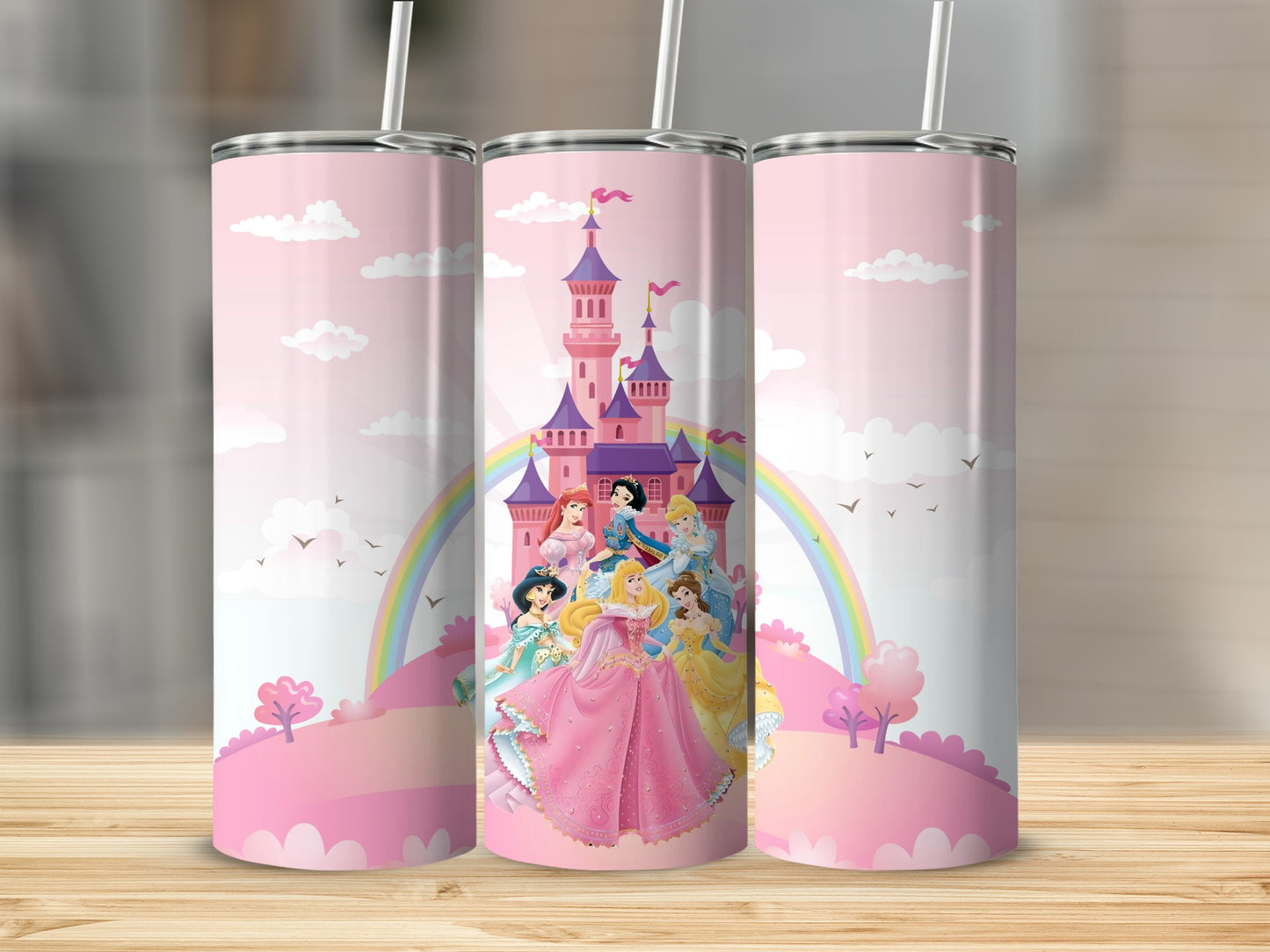 Princesses and Castle Design Tumbler with Straw