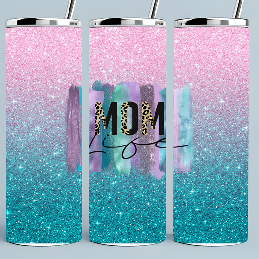 Mom Life Sparkle Pink, Blue and Purple tumbler