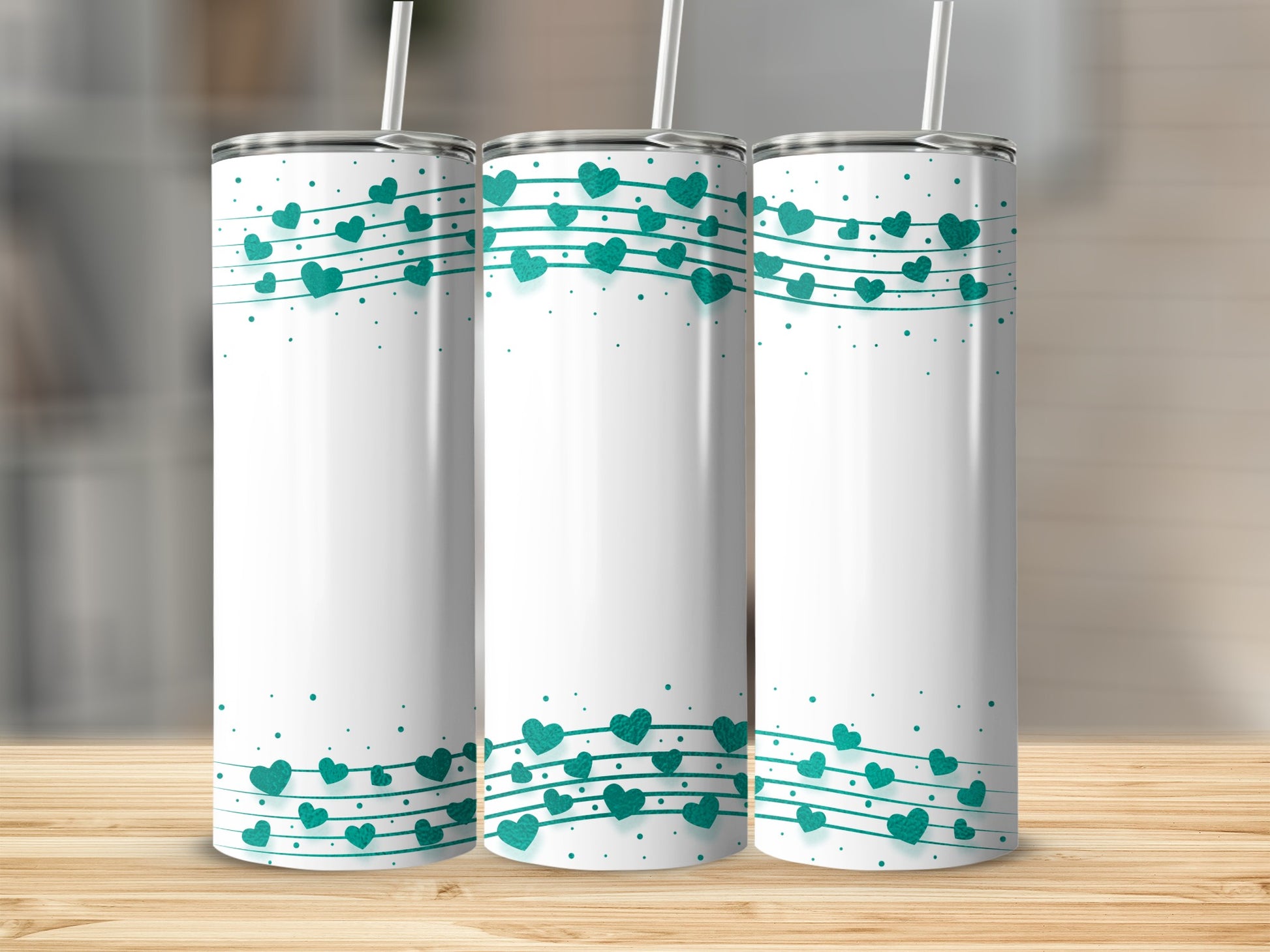 Teal Heart Pattern White Insulated Tumbler Product