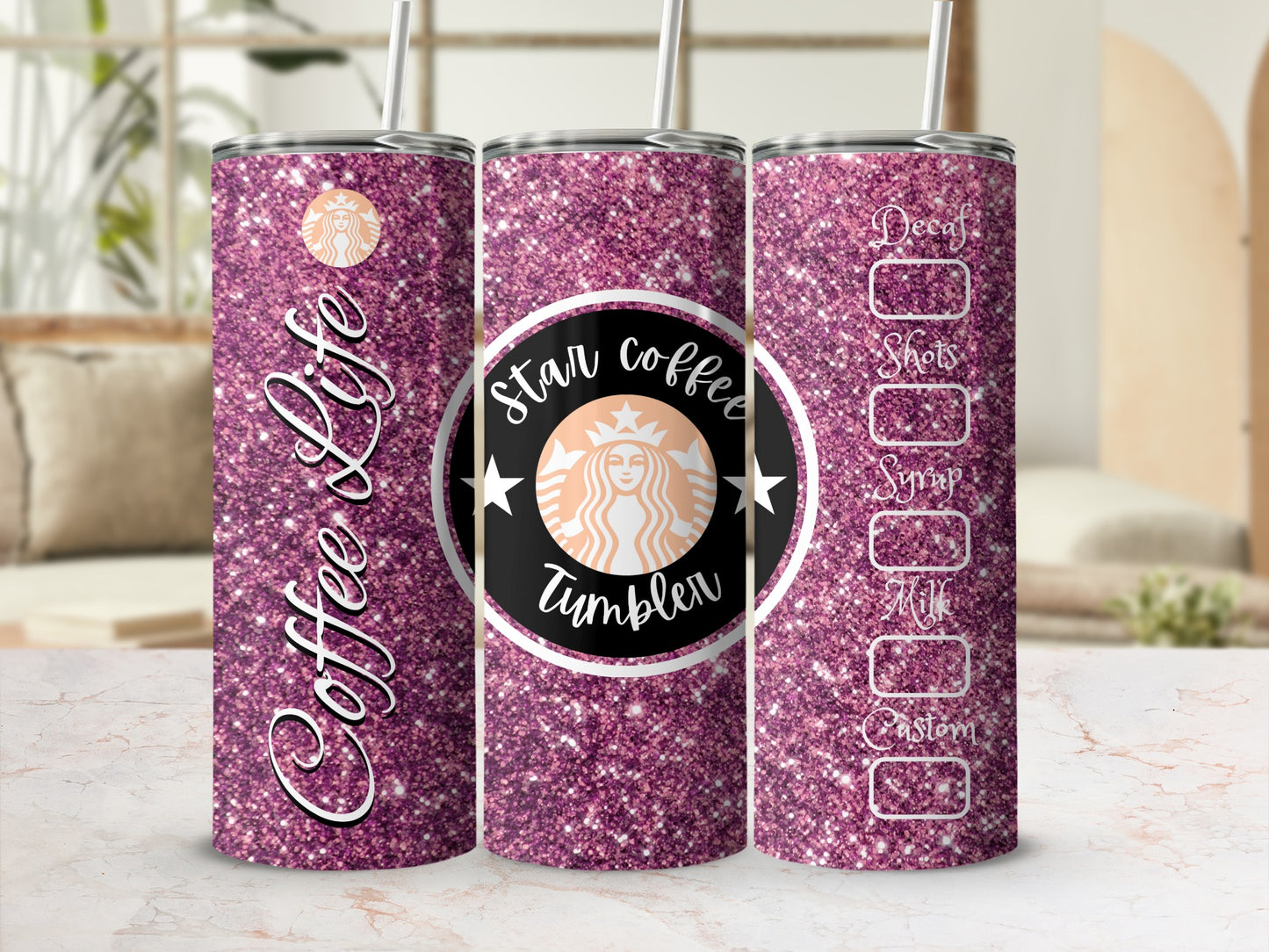 Coffee Life Star Coffee Tumbler with Glitter Finish