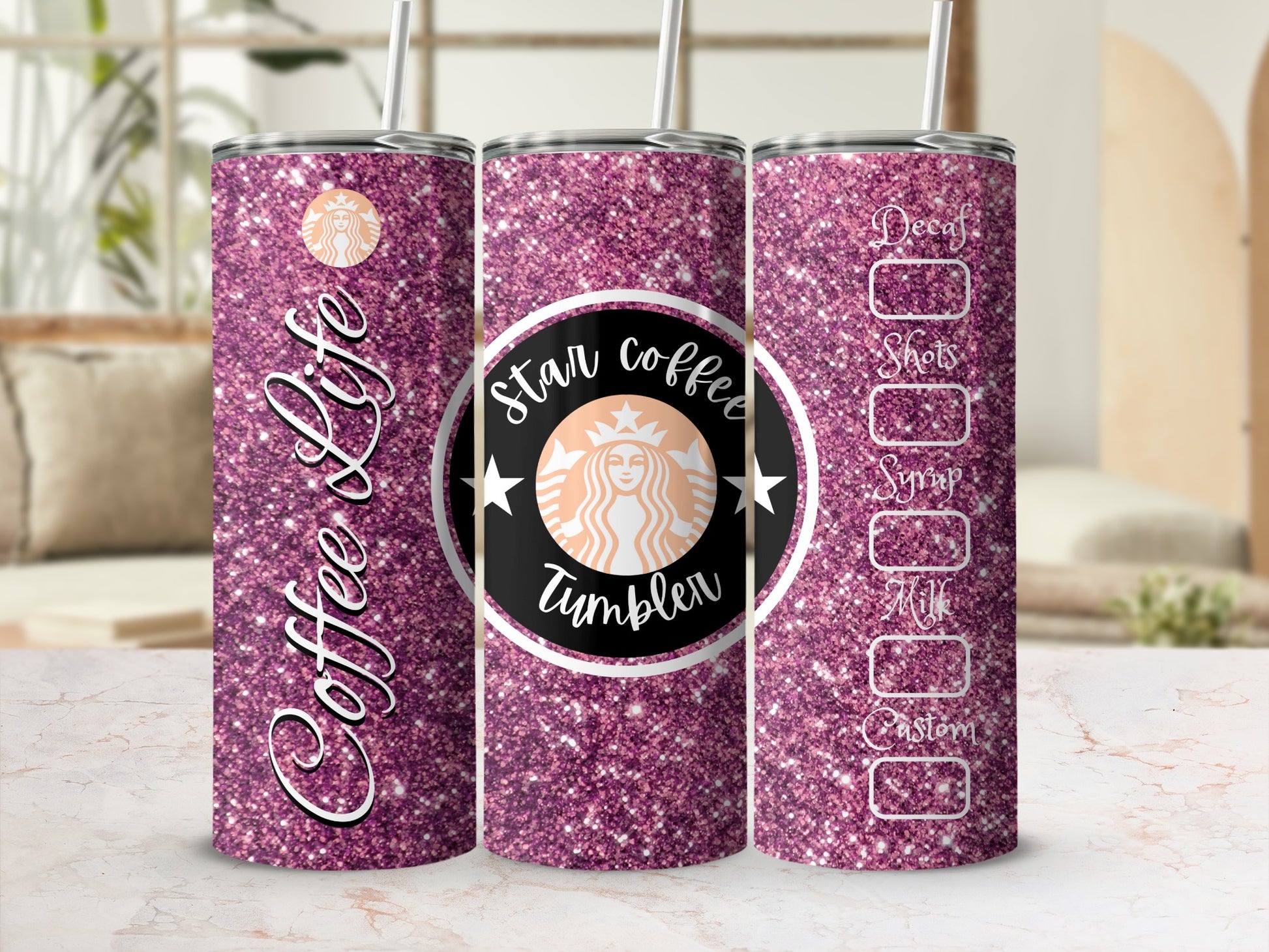 Coffee Life Star Coffee Tumbler with Glitter Finish