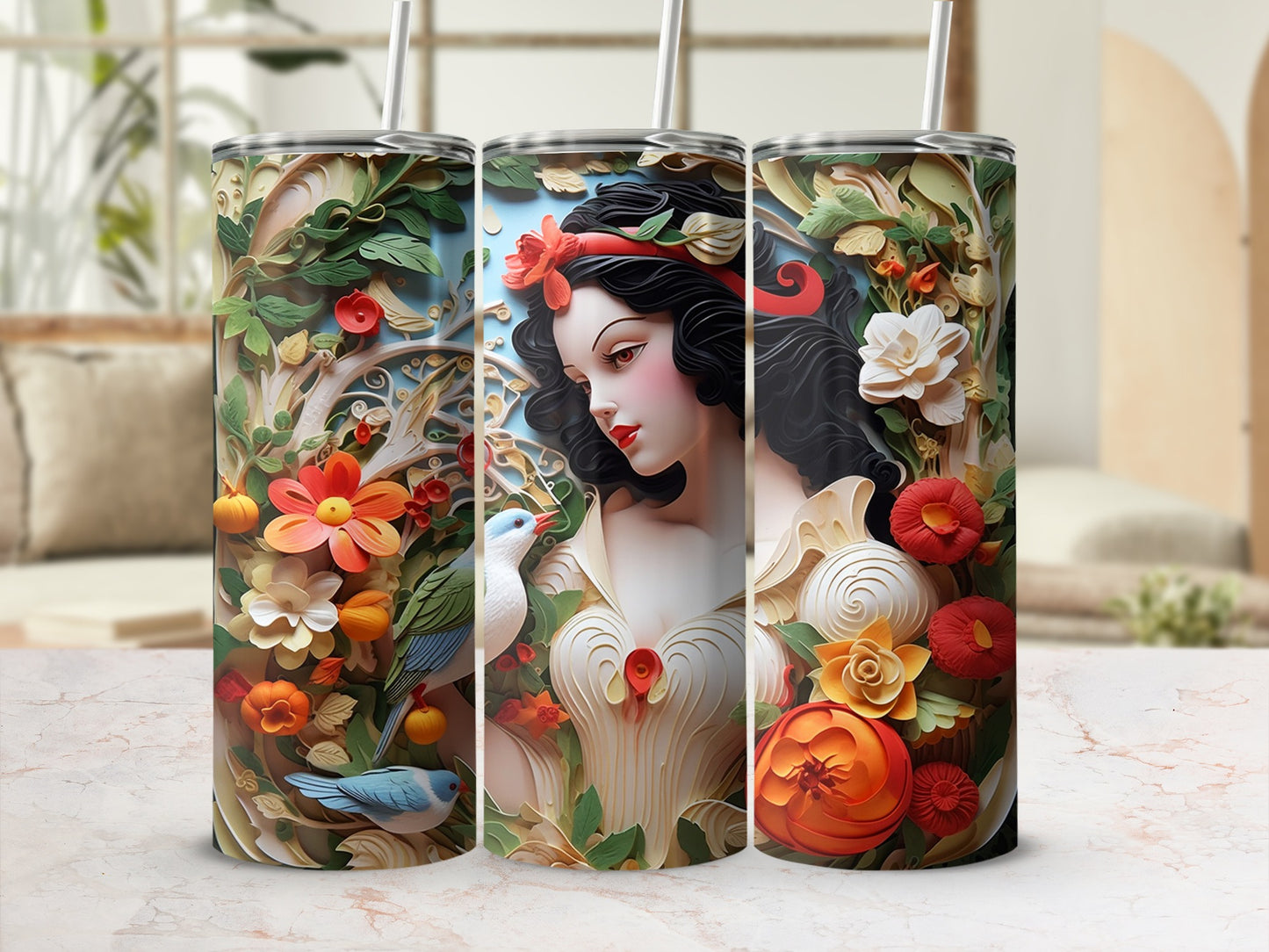 Artistic Floral and Fantasy Themed Tumbler Flask