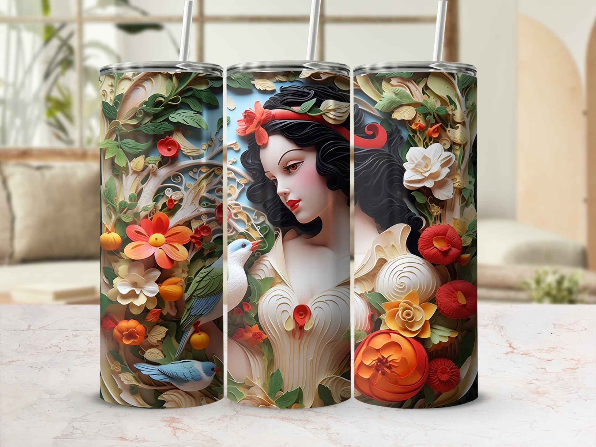 Artistic Floral and Fantasy Themed Tumbler Flask