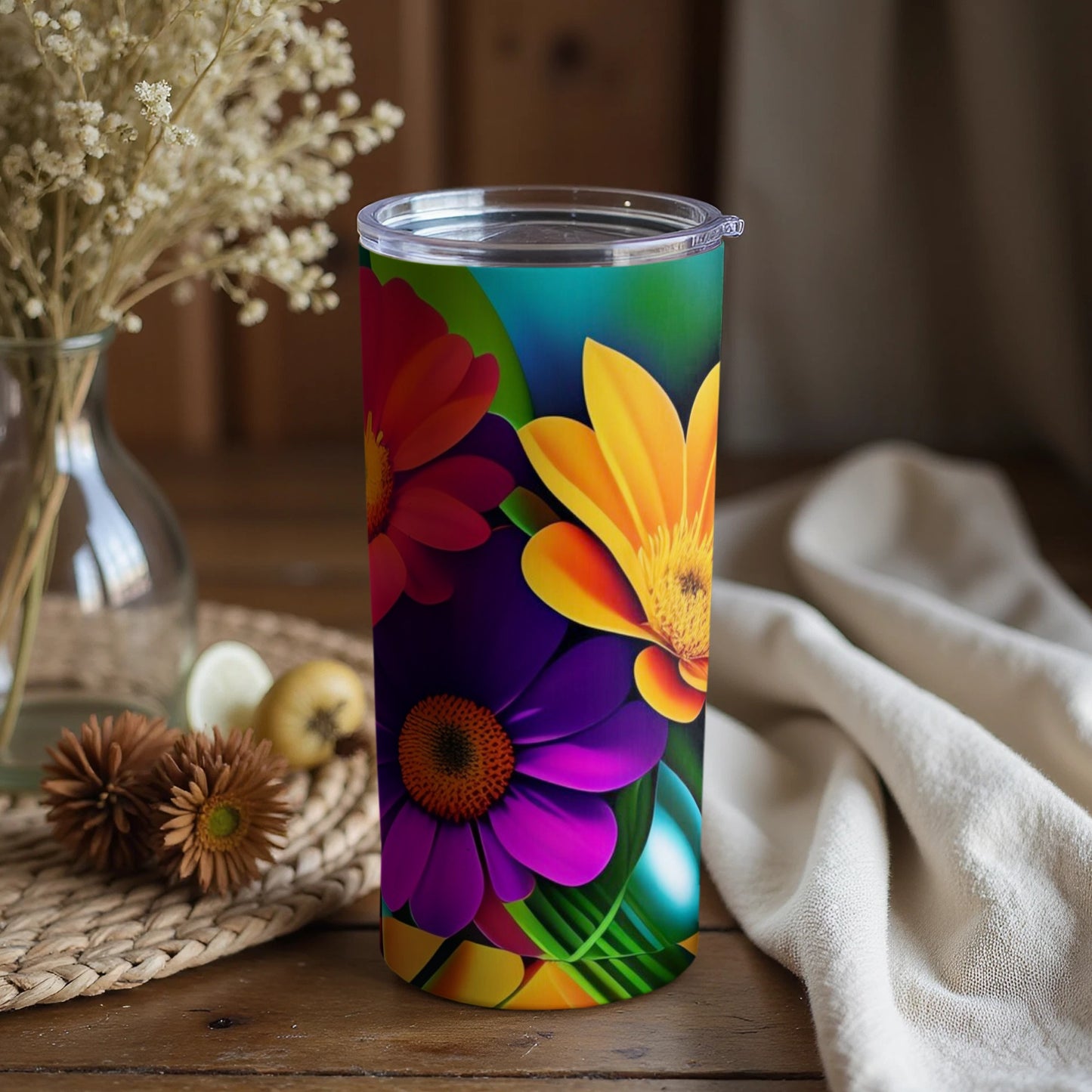Vibrant Floral Print Travel Tumbler for Cold Drinks