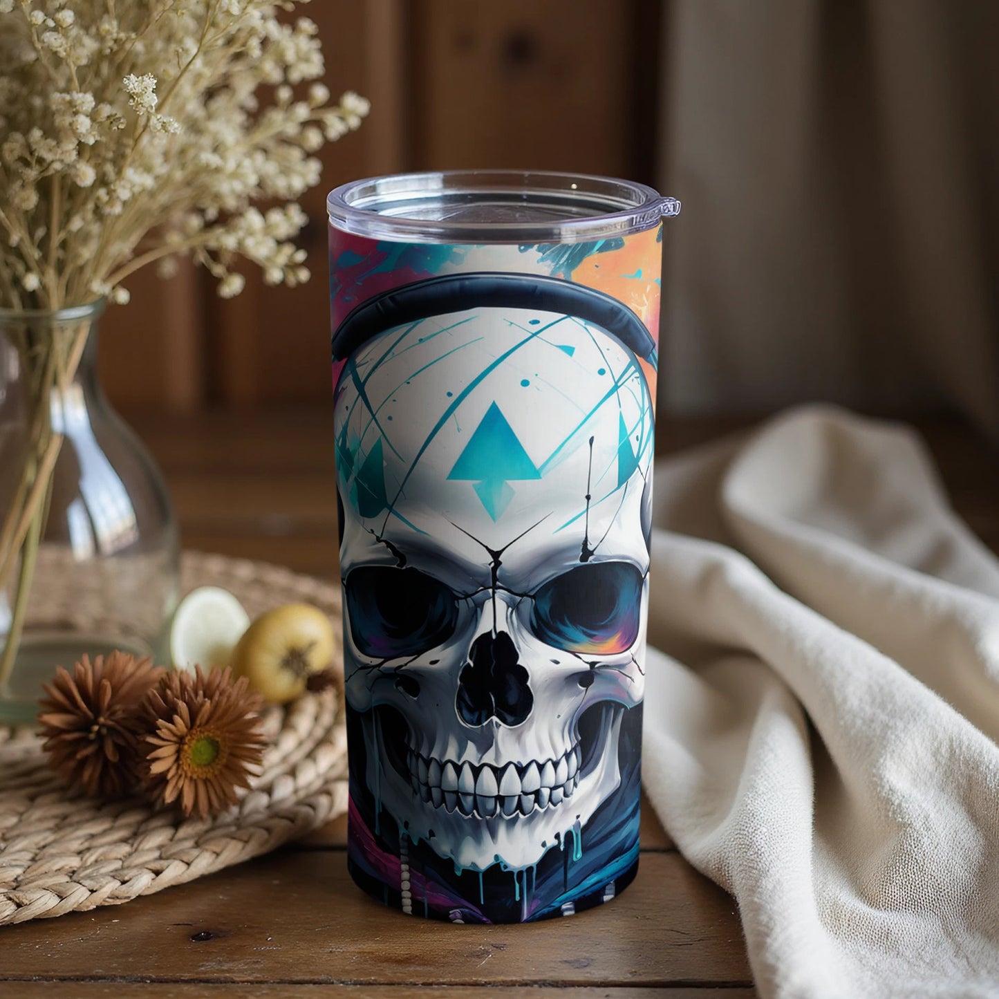 Colorful Geometric Skull Art on Tumbler
