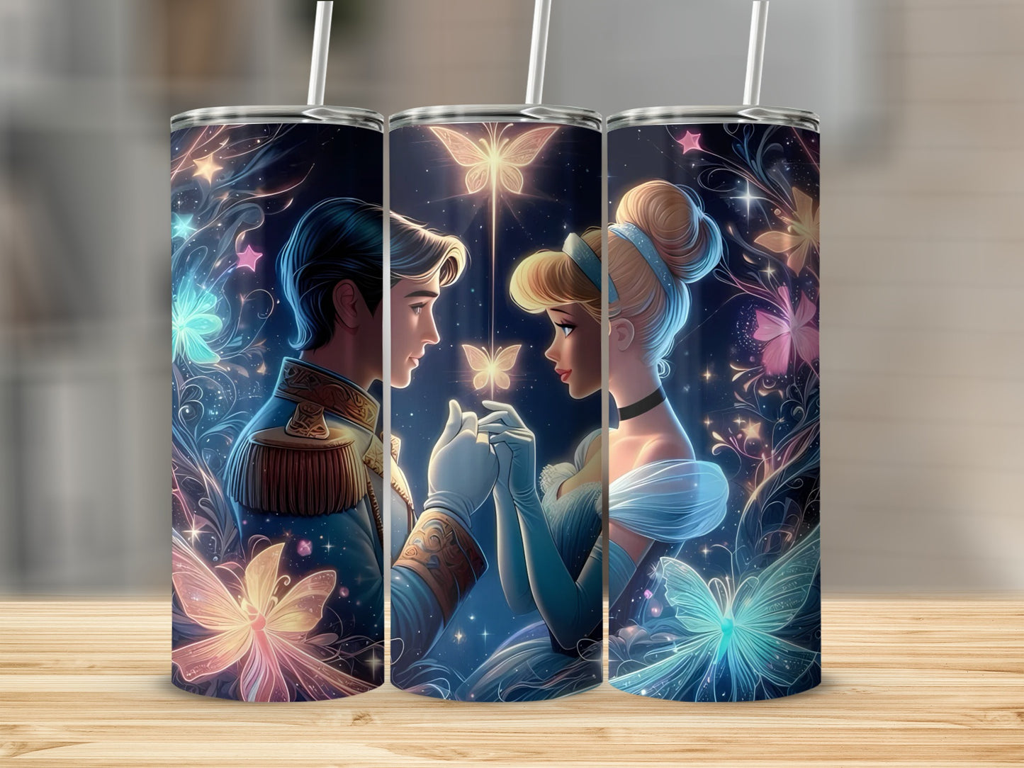 Whimsical Cinderella and Prince Tumbler Set for Fans