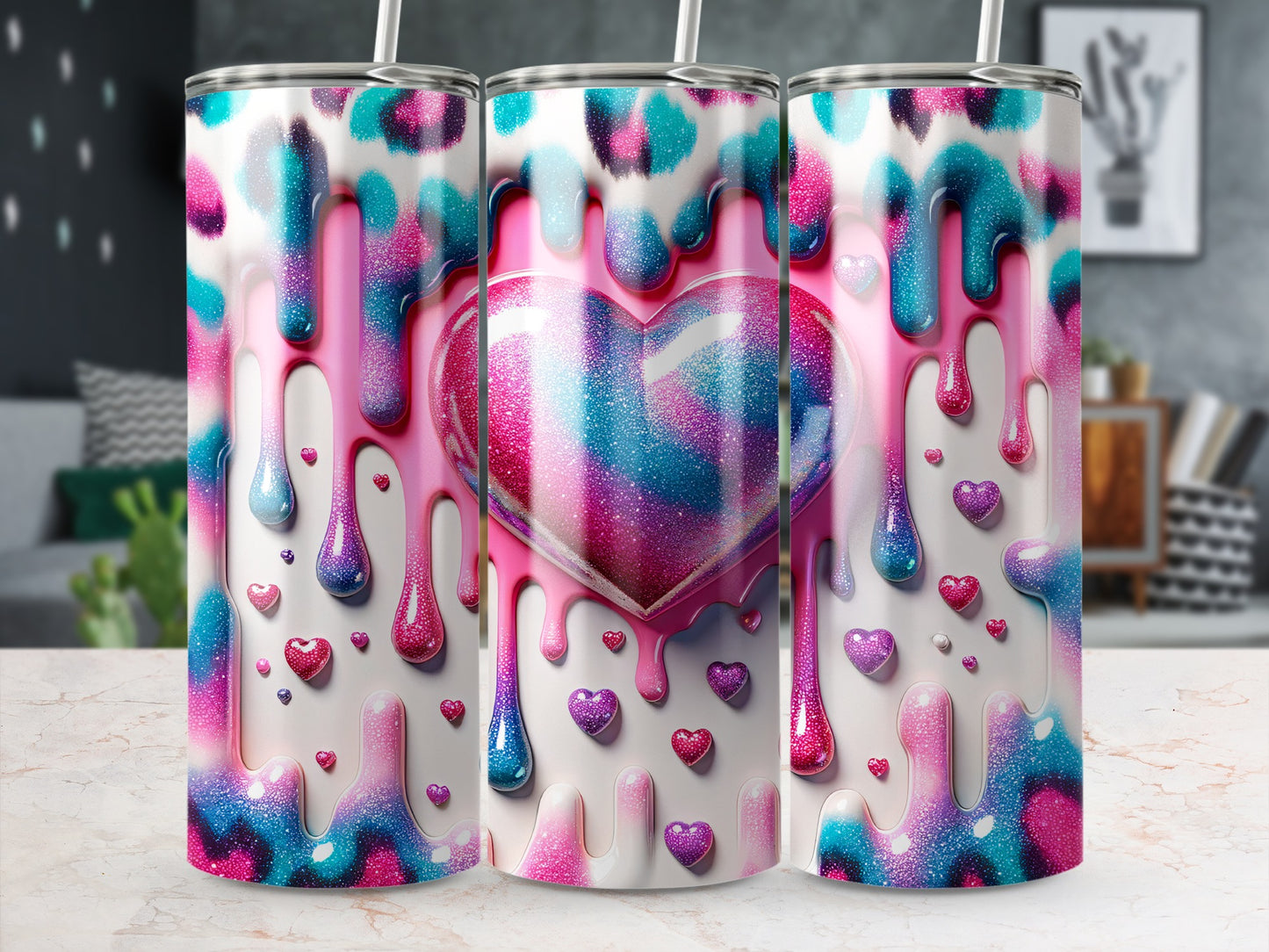 Heart with Dripping Paint Valentine's Day! Colorful Heart in Drip Design Decorative Pattern Tumblers